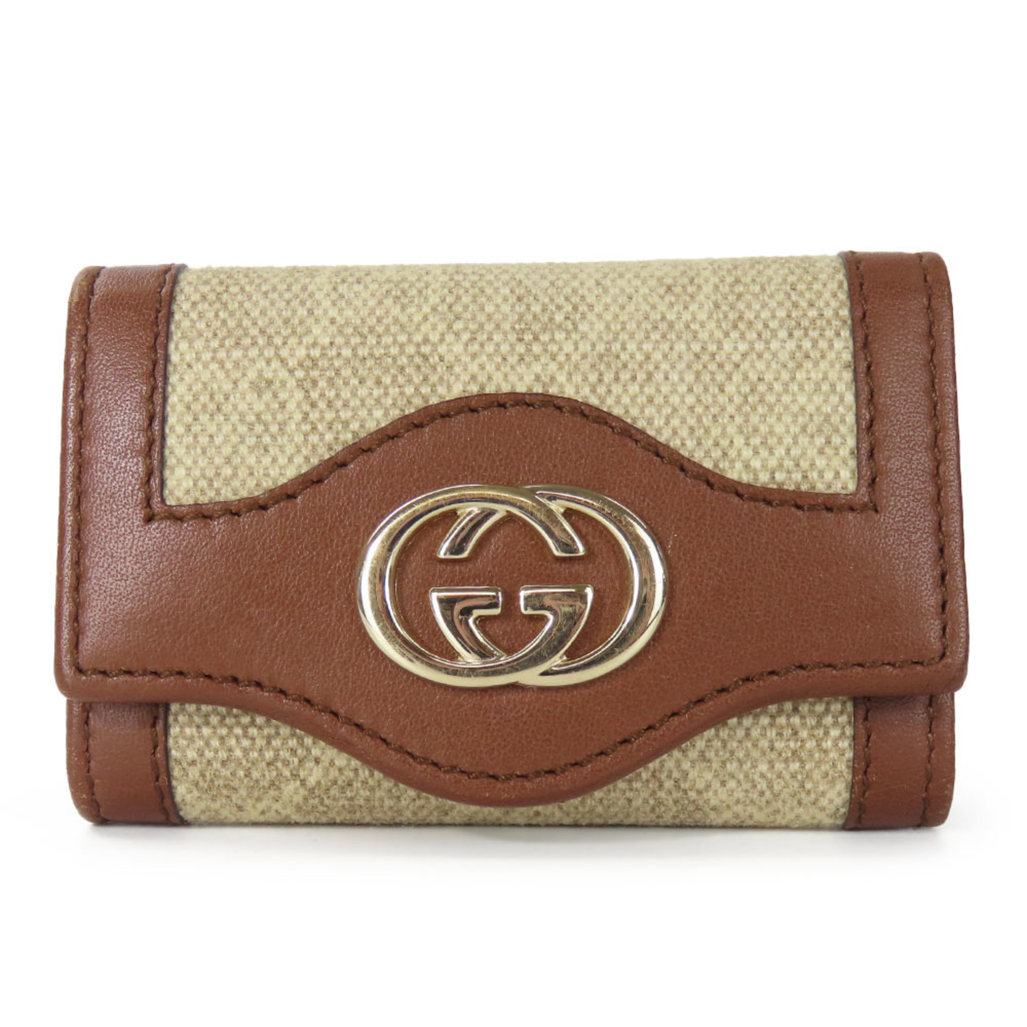Gucci Key Case 282432 Interlocking 6-ring GG Canvas Calf Beige Brown Accessories Women’s GUCCI