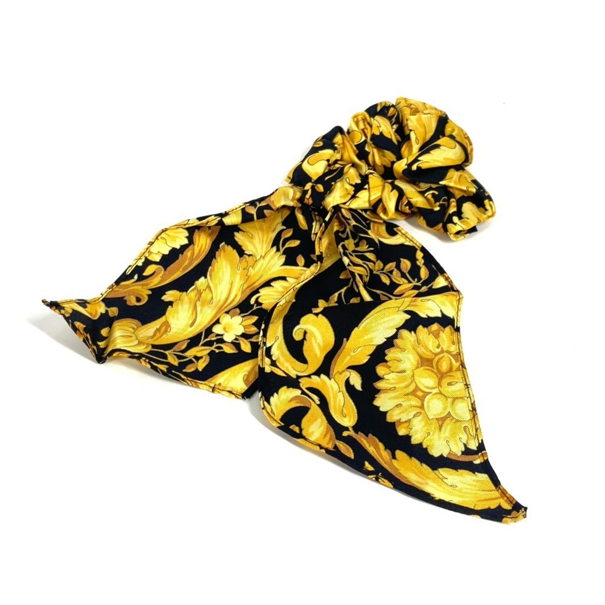 VERSACE Greca Logo Hair Tie Accessory Bicolor Scrunchie Silk Women’s Yellow Like New