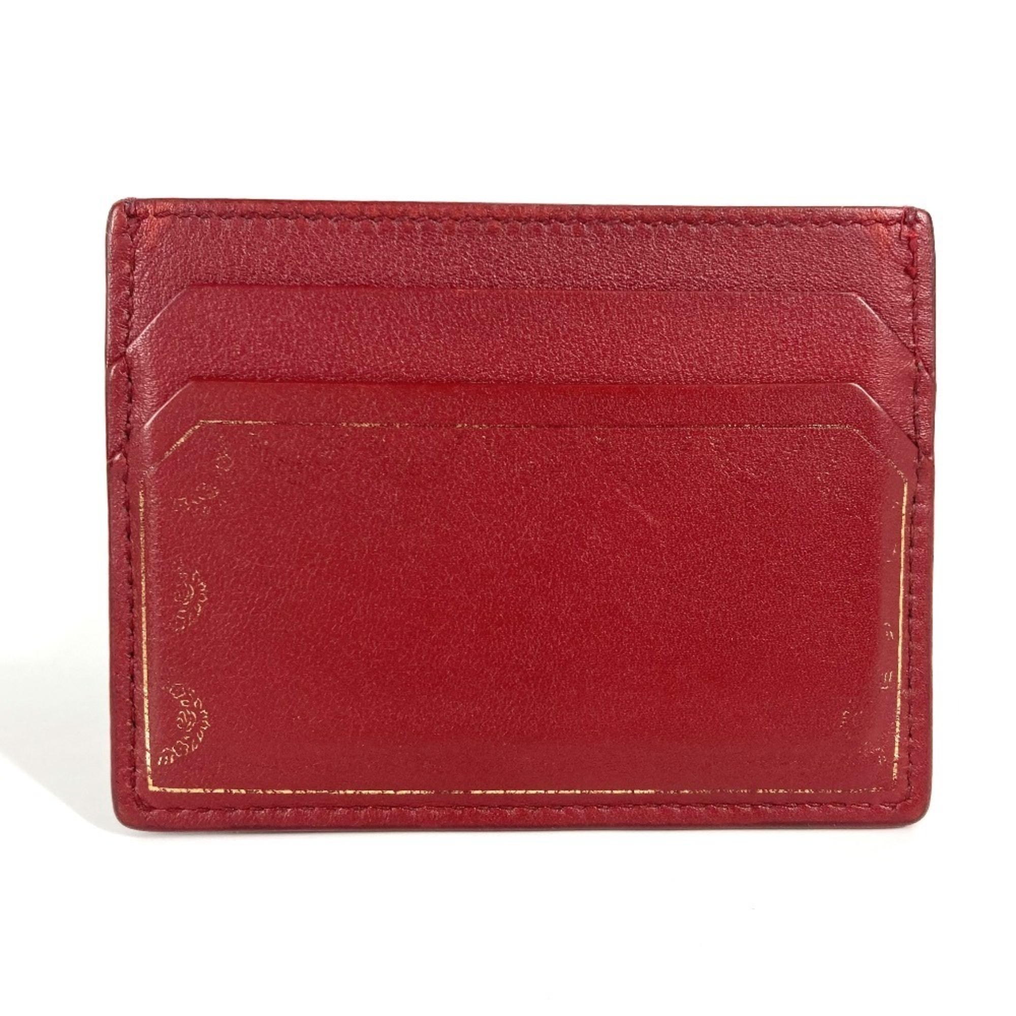 CARTIER Garland de Cartier Business Card Holder, Pass Case, Leather, Women’s, Wine Red