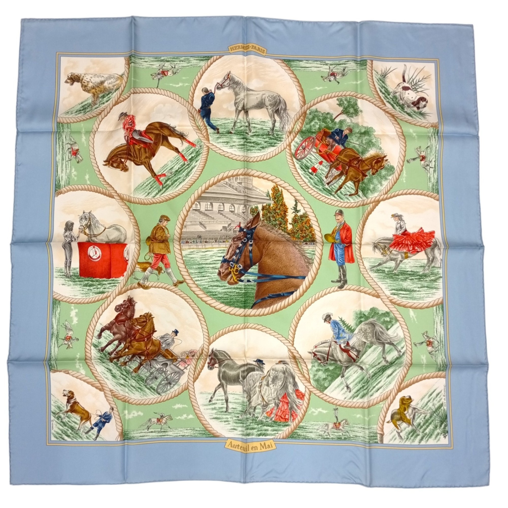 Hermes 100% silk CarrÃ© 90 Auteuil en Mai Sky Blue HERMES scarf muffler Unused