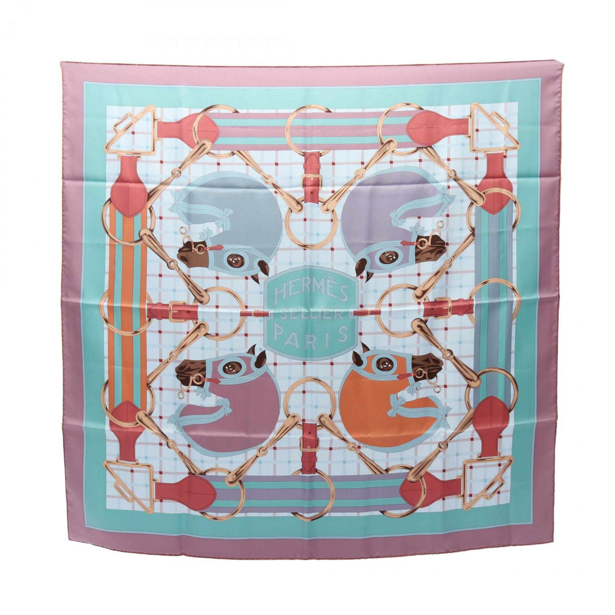 Hermes HermÃ¨s CarrÃ© 90 Tatersale Silk Scarf for Women, Blue, Pink, and Multicolor