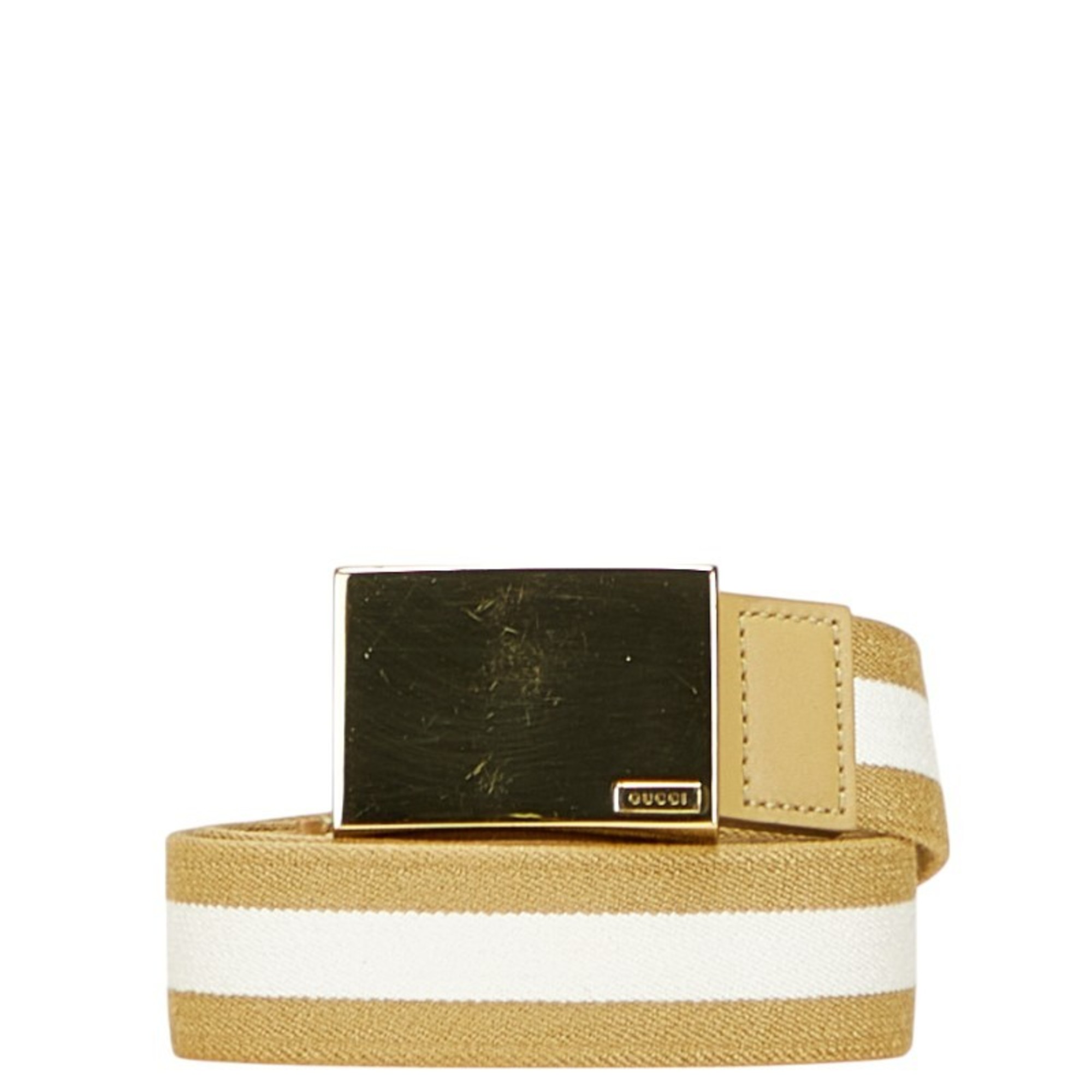 Gucci logo belt in green and white canvas leather for women.