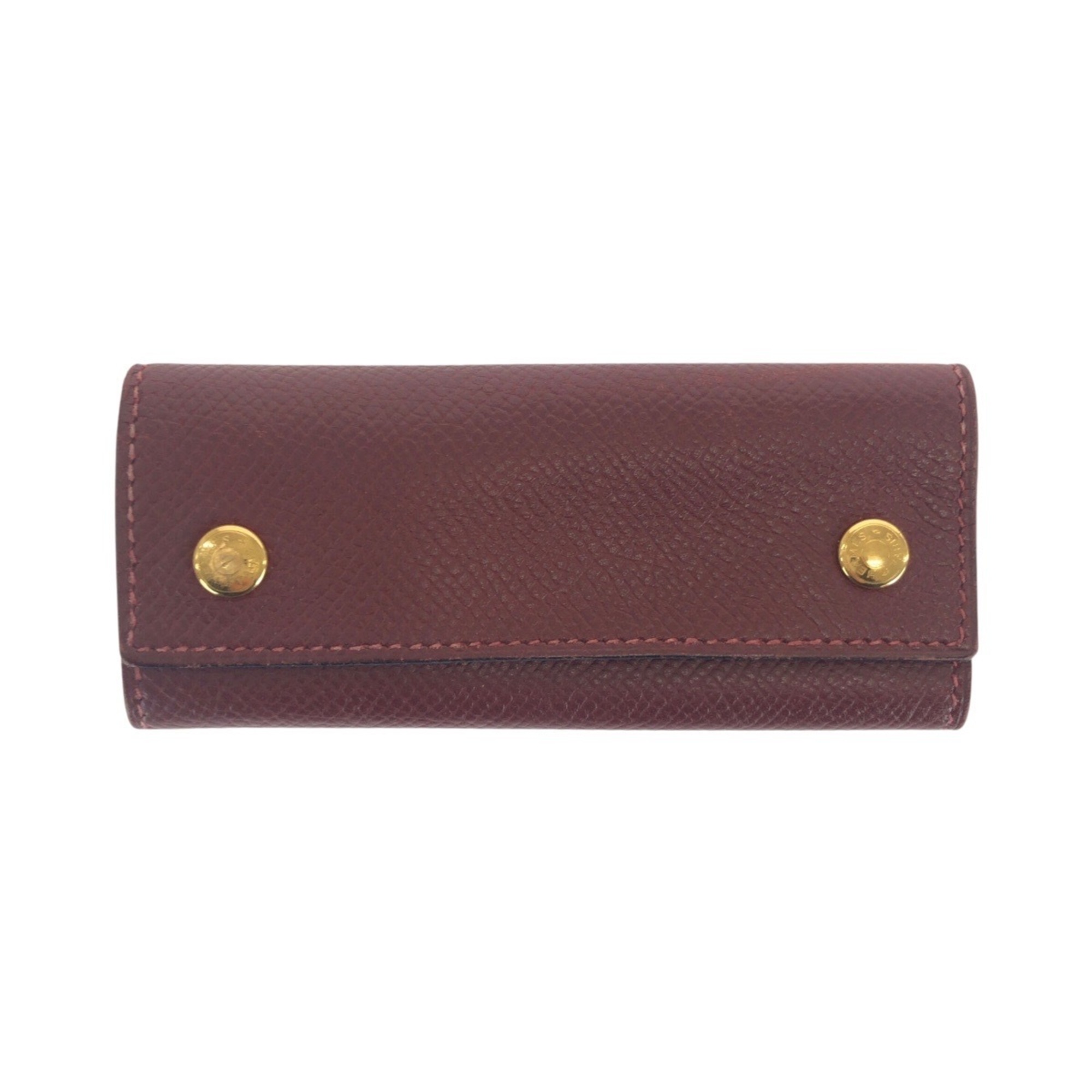 HERMES Wine Red Bordeaux Leather Key Case with Gold Hardware, 4-Ring, Unisex, Women’s