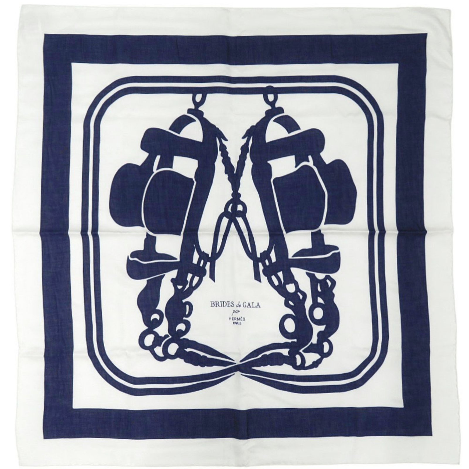 Unused HermÃ¨s CarrÃ© 90 Brides de Gala Tattoo Cotton Silk Polyester White Navy Scarf Muffler 1545HERMES