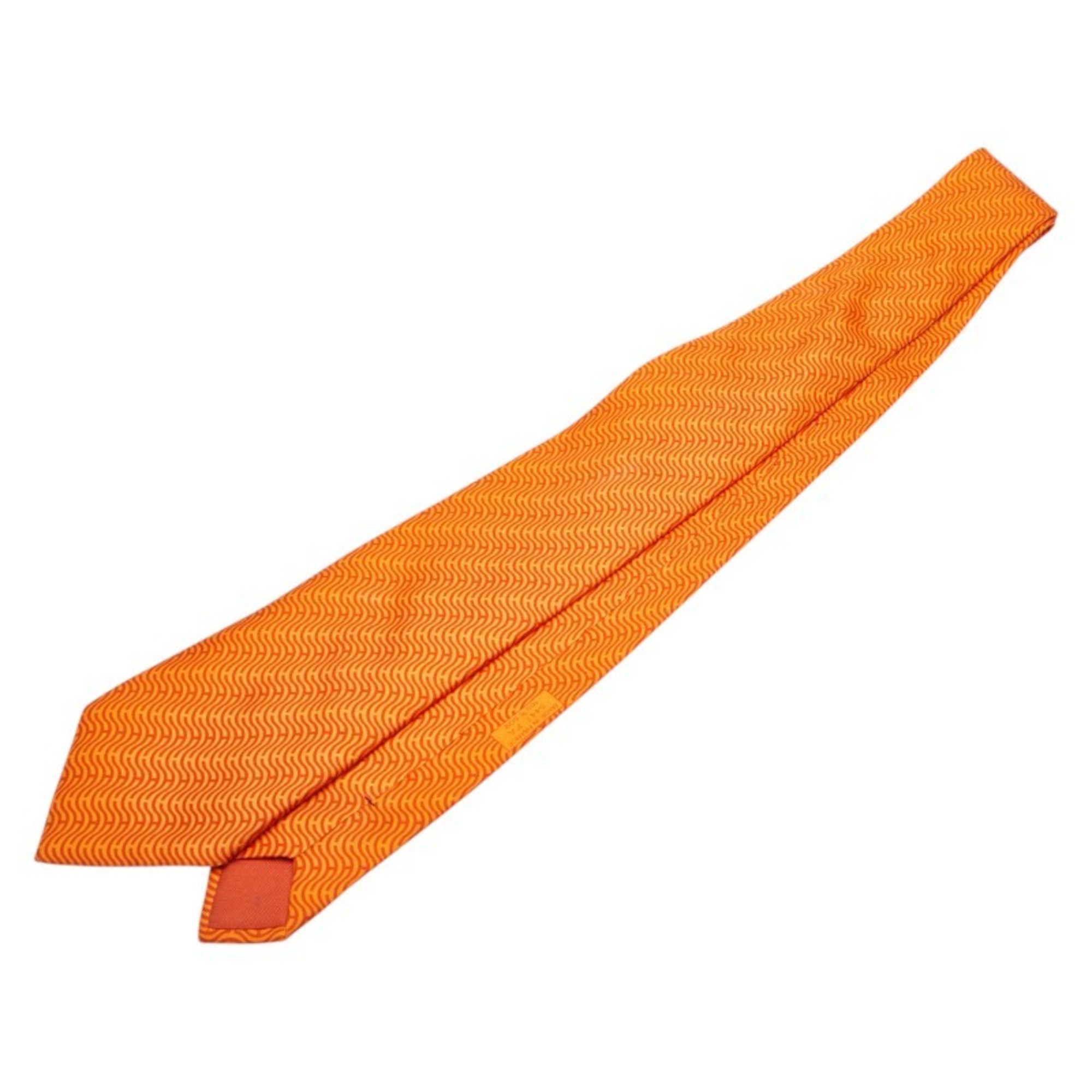 Hermes H logo tie, orange silk, men’s.