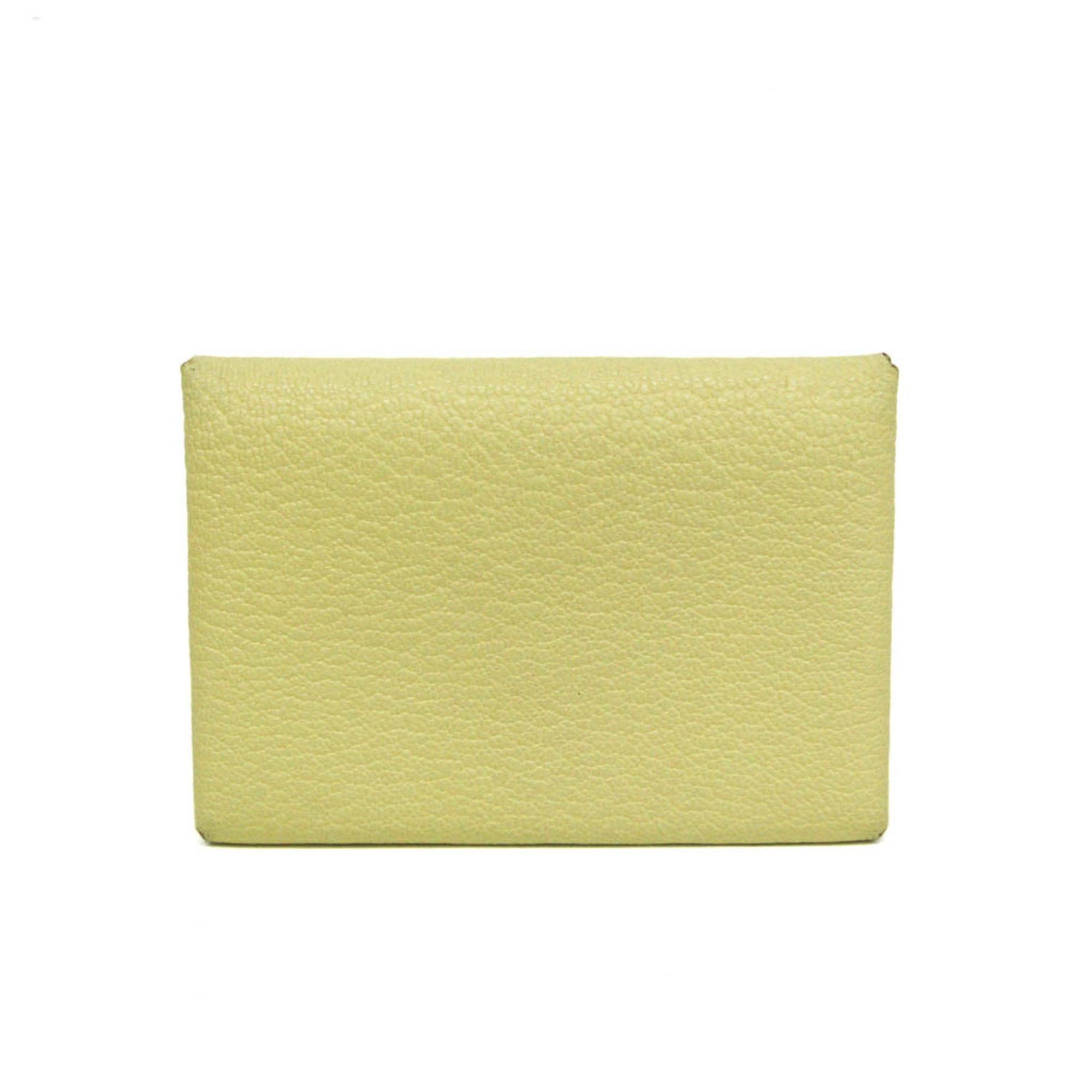 Hermes Calvi Duo Epsom Leather Card Case Yellow