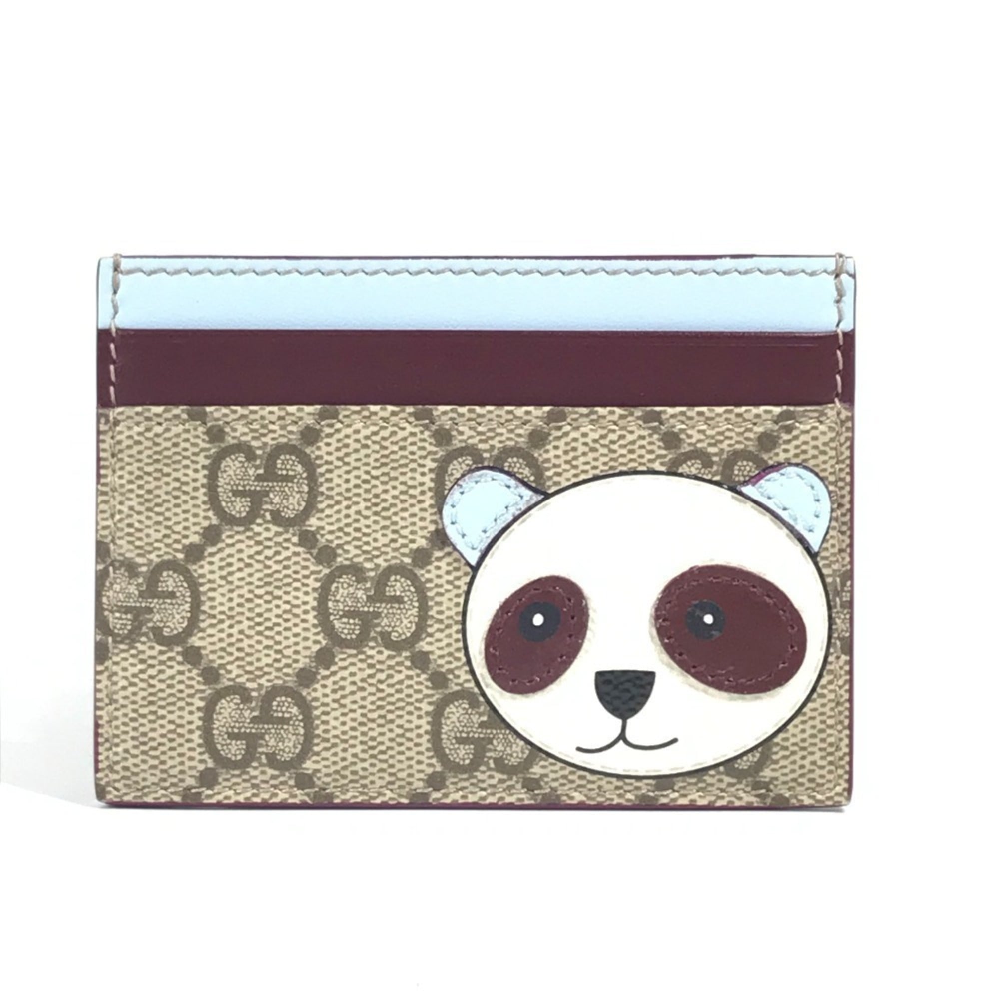 GUCCI 818769 GG Supreme Logo Panda Business Card Case/Pass Case, Canvas and Leather, Men’s/Women’s, Beige, Like New