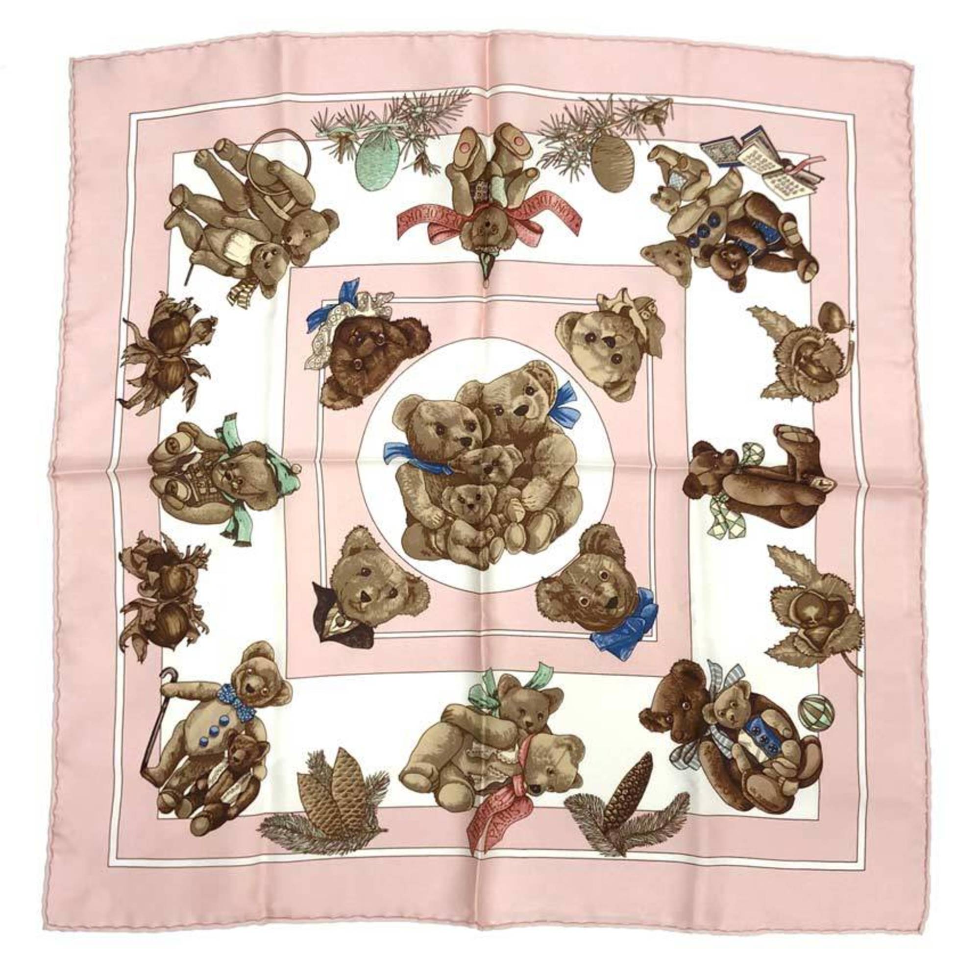 HERMES Scarf/Muffler CarrÃ© 45 “Confidents of Coeurs” Bear Teddy Bear, Pink (aq12163)