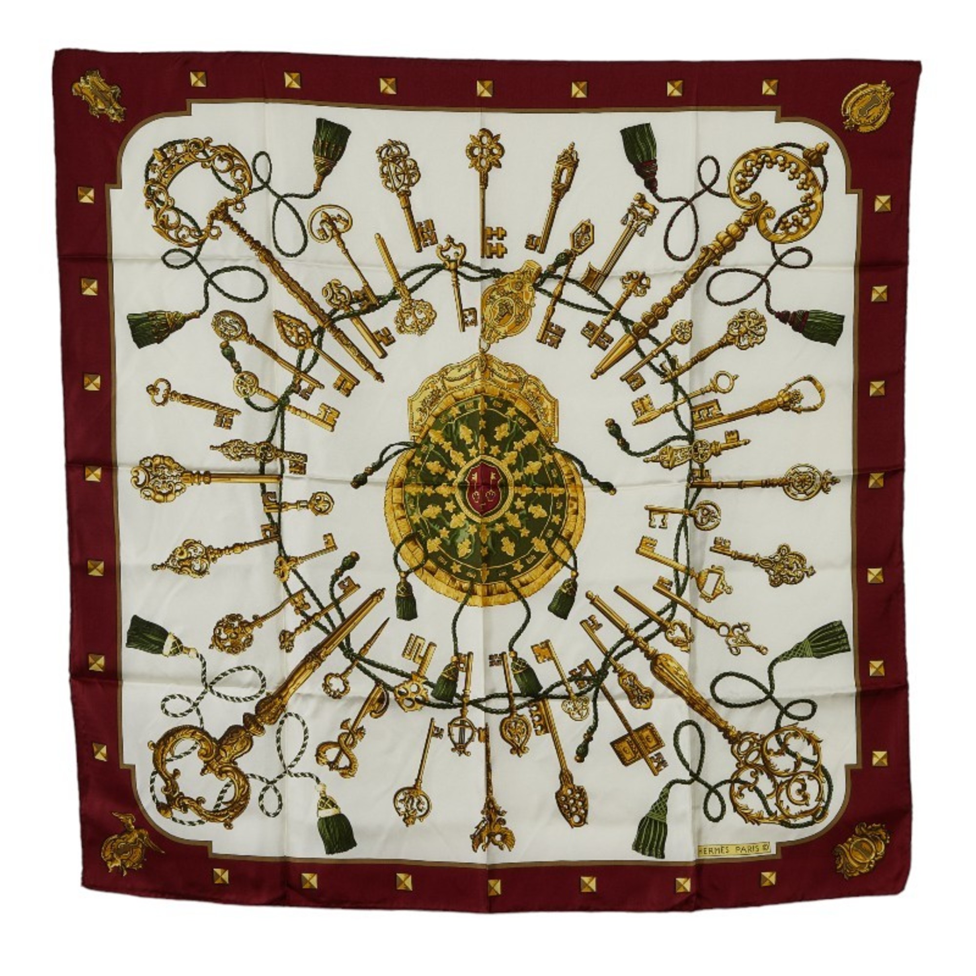 Hermes Carre 90 LES CLES THE KEYS RARE Key Pattern Scarf Muffler Red Multicolor Silk Women’s HERMES