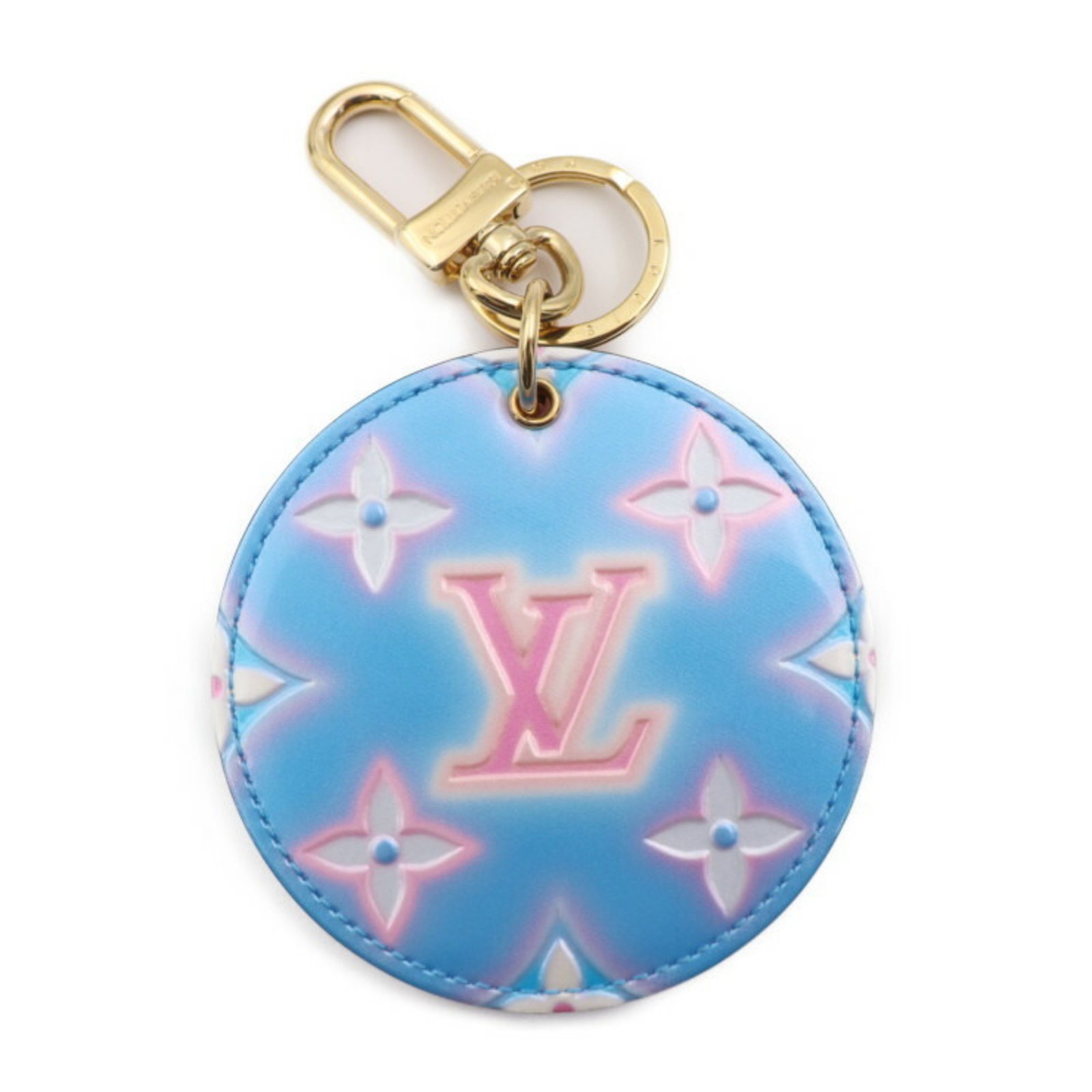 LOUIS VUITTON Porte Claire Illustre Keychain M00621 Monogram Vernis Blue Pink Gold Hardware Key Ring Bag Charm Vuitton