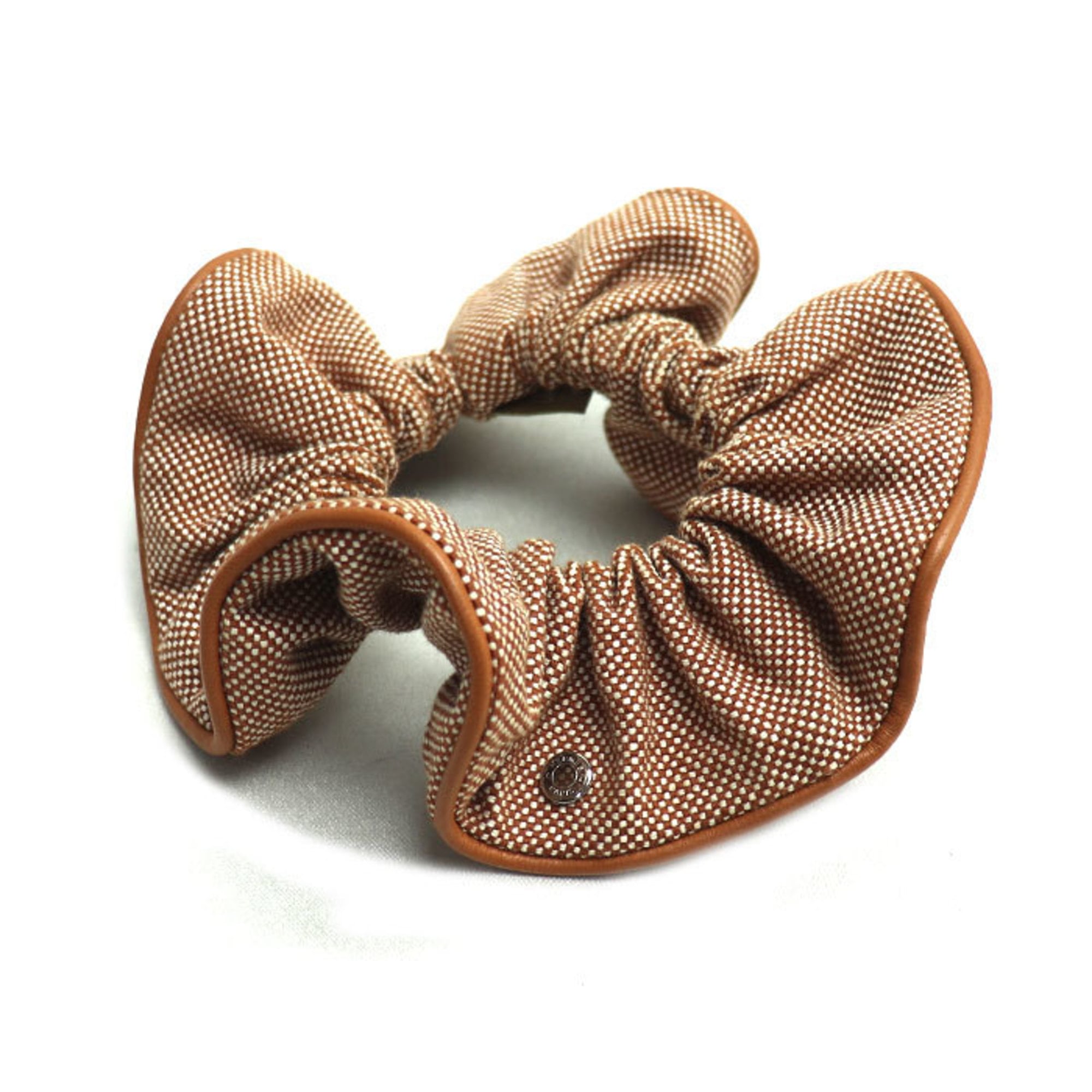 HERMES Claudia Toile H Hair Scrunchie (241029G) in Cotton, Polyurethane, and Sheepskin Leather for Women