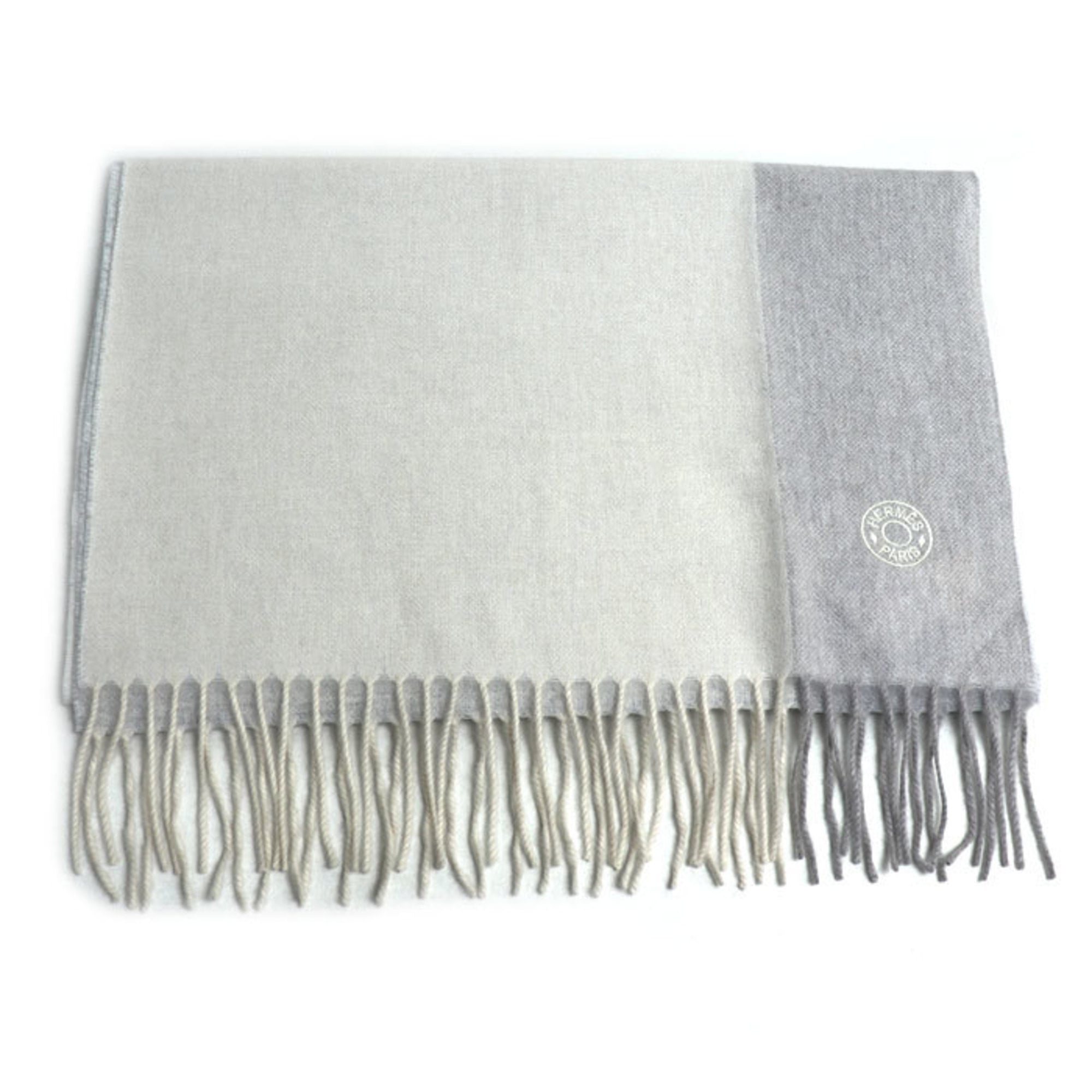 HERMES Summer Block Scarf, Beige and Light Gray, Unisex