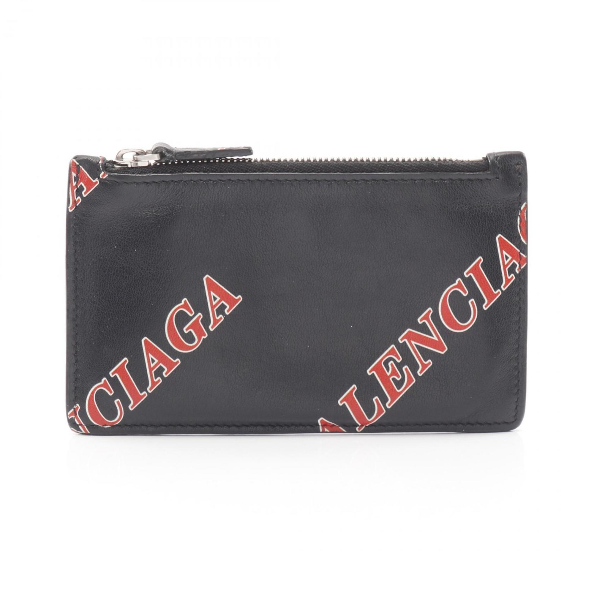 Balenciaga BALENCIAGA business card holder, case, wallet, coin purse, leather women’s, black, red
