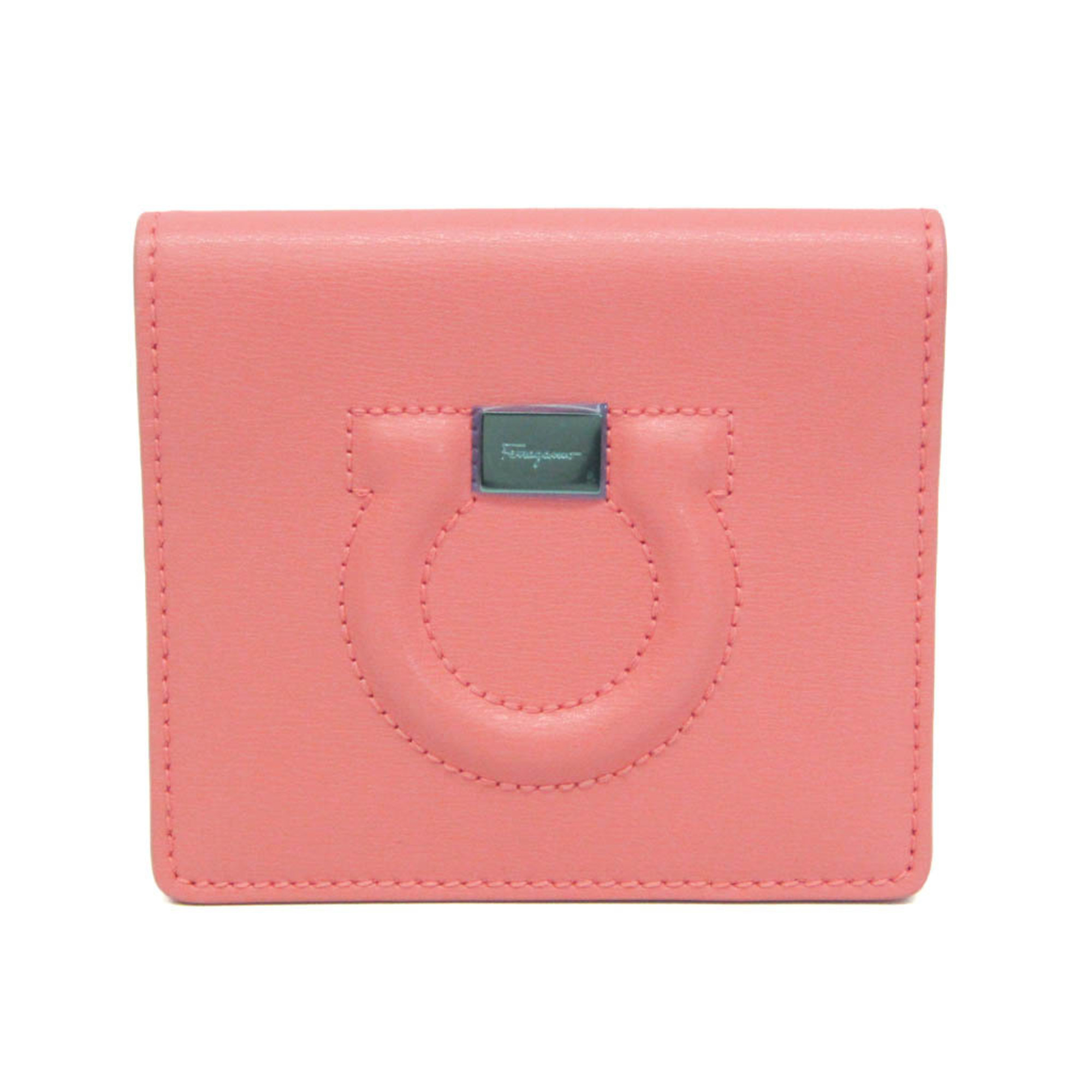 Salvatore Ferragamo Gancini 22 C847 0714814 Leather Card Case Brown,Pink