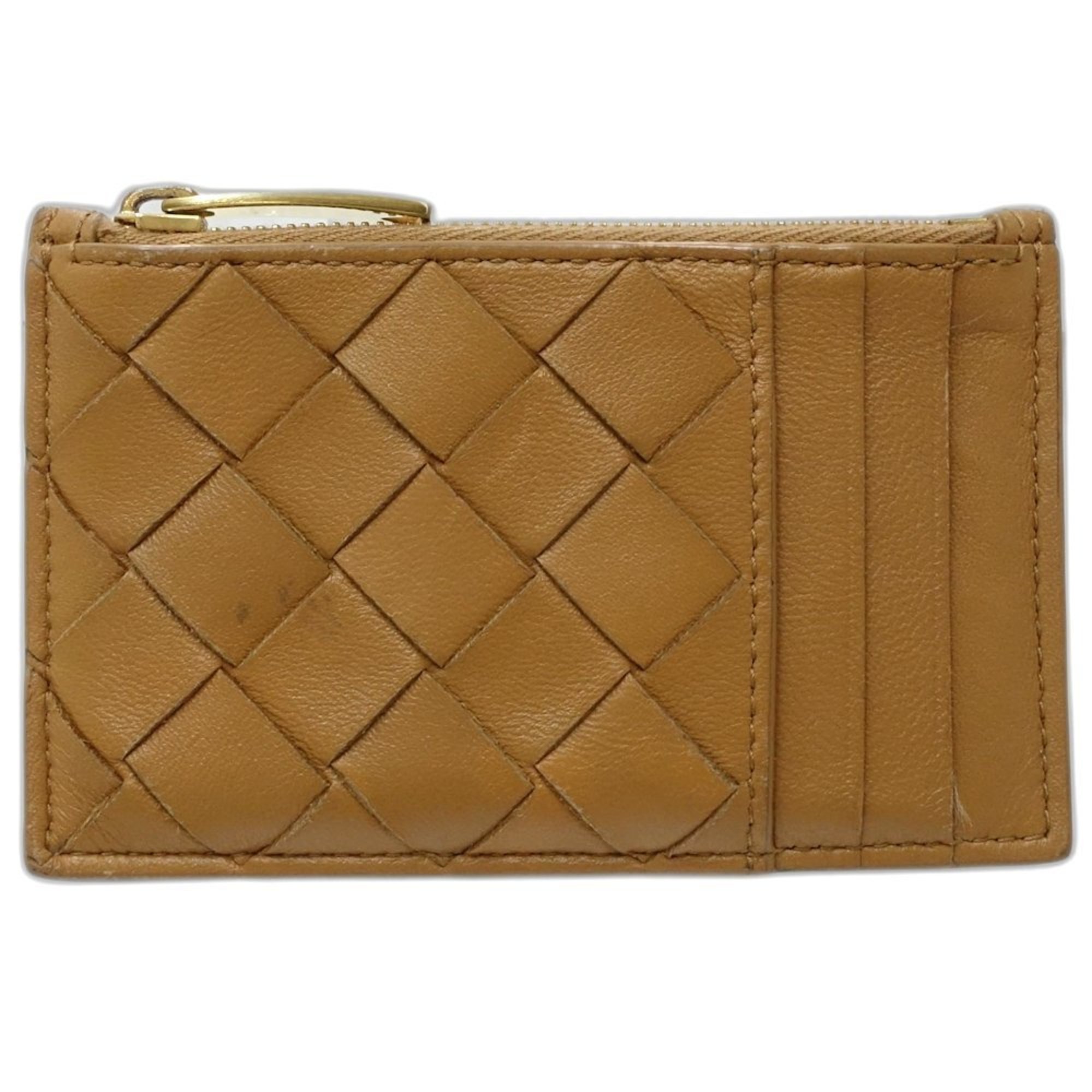 BOTTEGA VENETA Business Card Case 679802 Zip Coin Purse in Brown Intrecciato Leather 181559