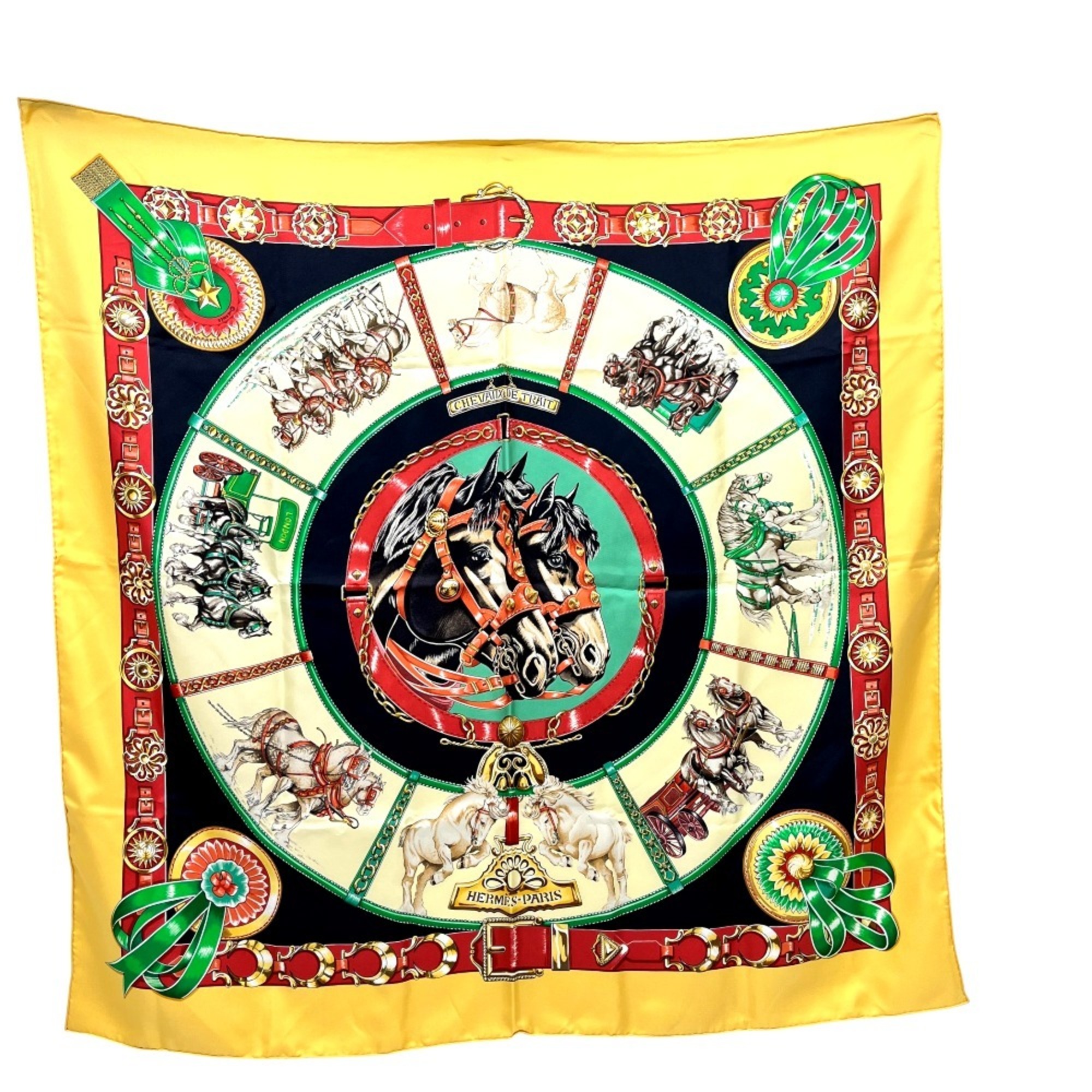 HERMES Chevaux de Trait Draft Horse CarrÃ© 90 Scarf, Silk, Women’s, Orange