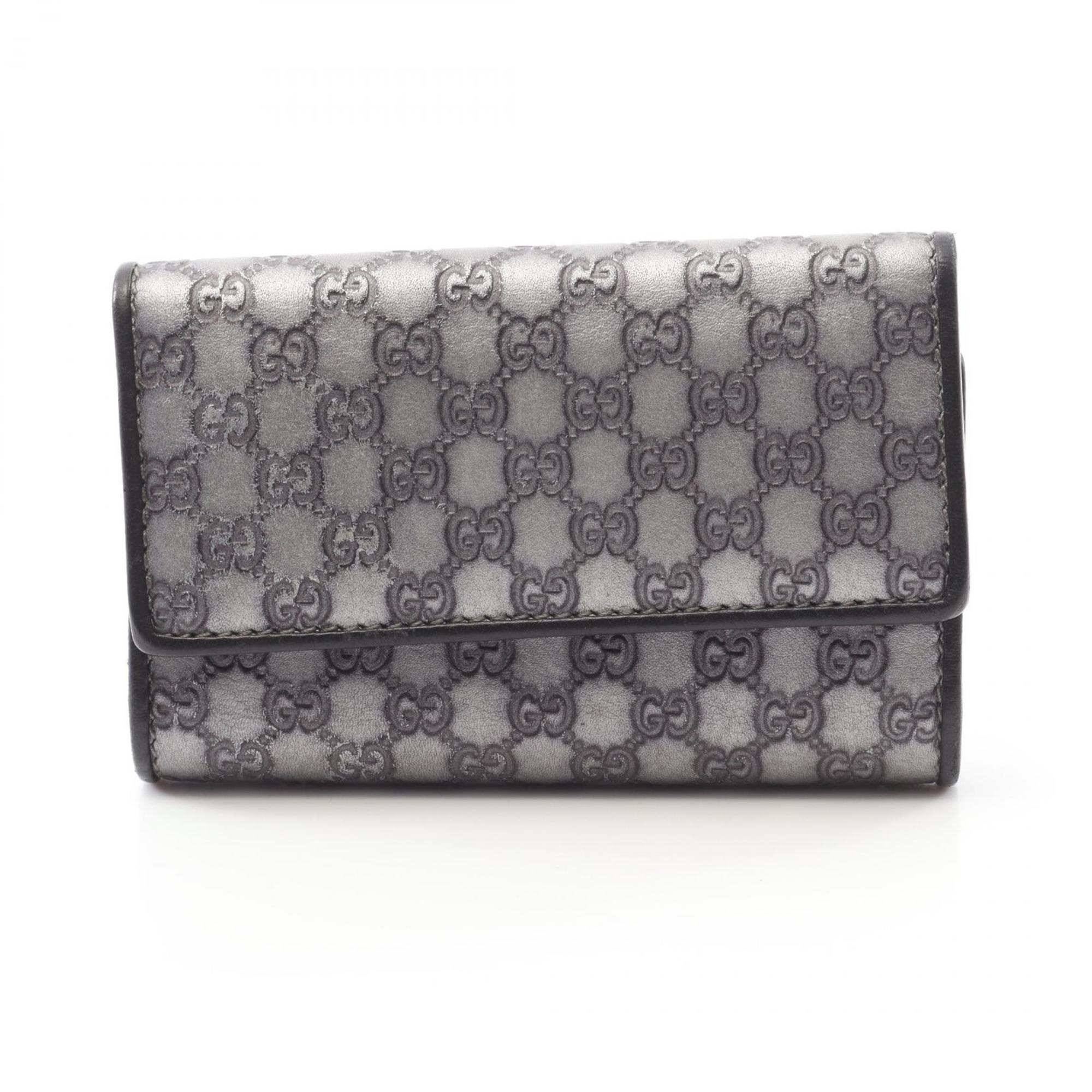 GUCCI Micro Guccissima Key Case Leather Men’s Women’s Silver Black 256443