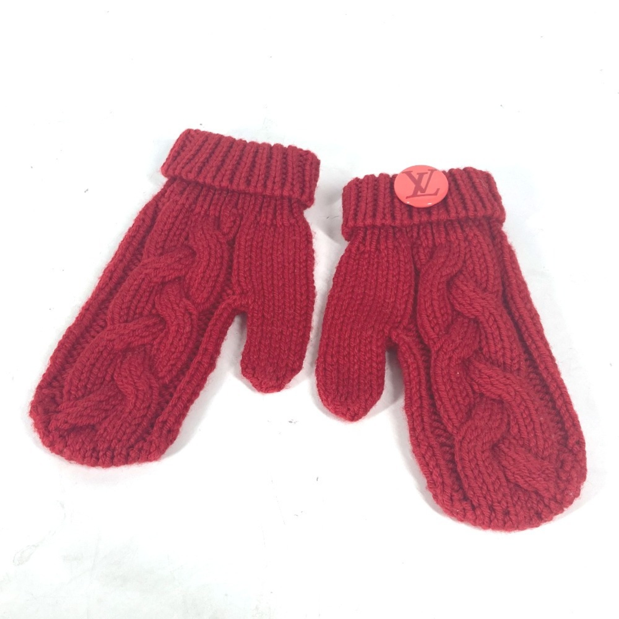 LOUIS VUITTON Louis Vuitton Logo Mittens Accessories Badge Included Gloves Wool Women’s Red