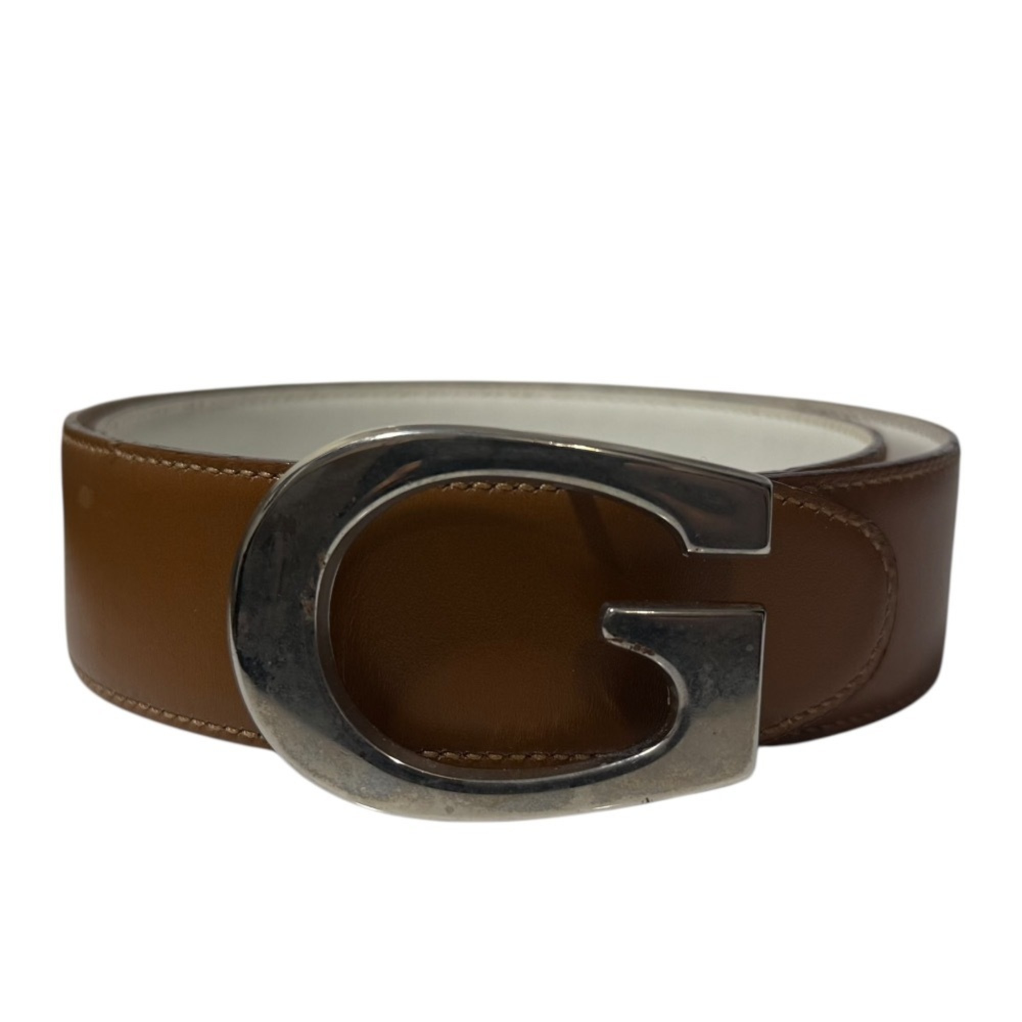 GUCCI Gucci logo buckle reversible belt, size 65/26, brown and white, women’s