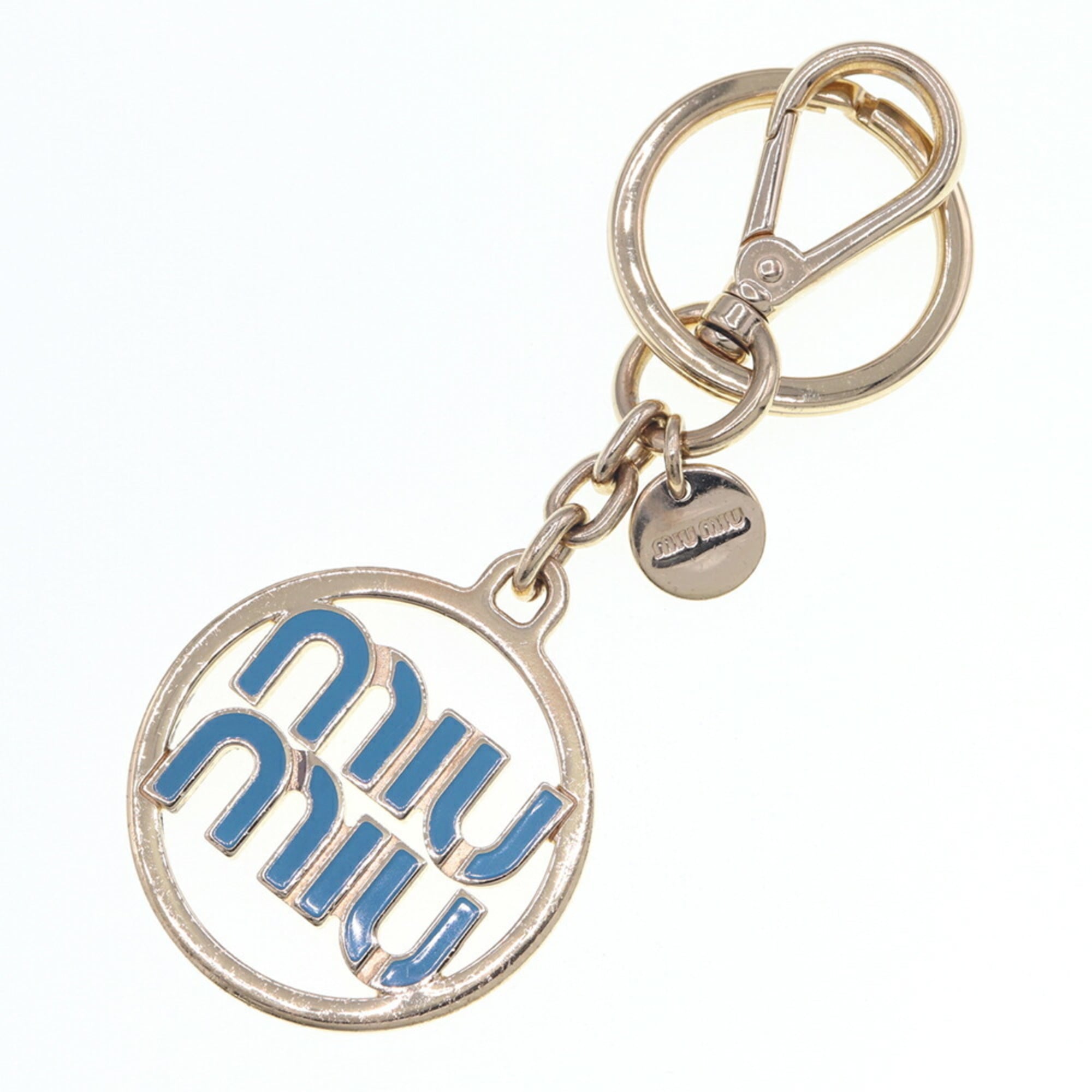 Miu Miu Miu Keychain 5PS060 Gold and Blue Metal Key Ring Bag Charm Women’s MIU
