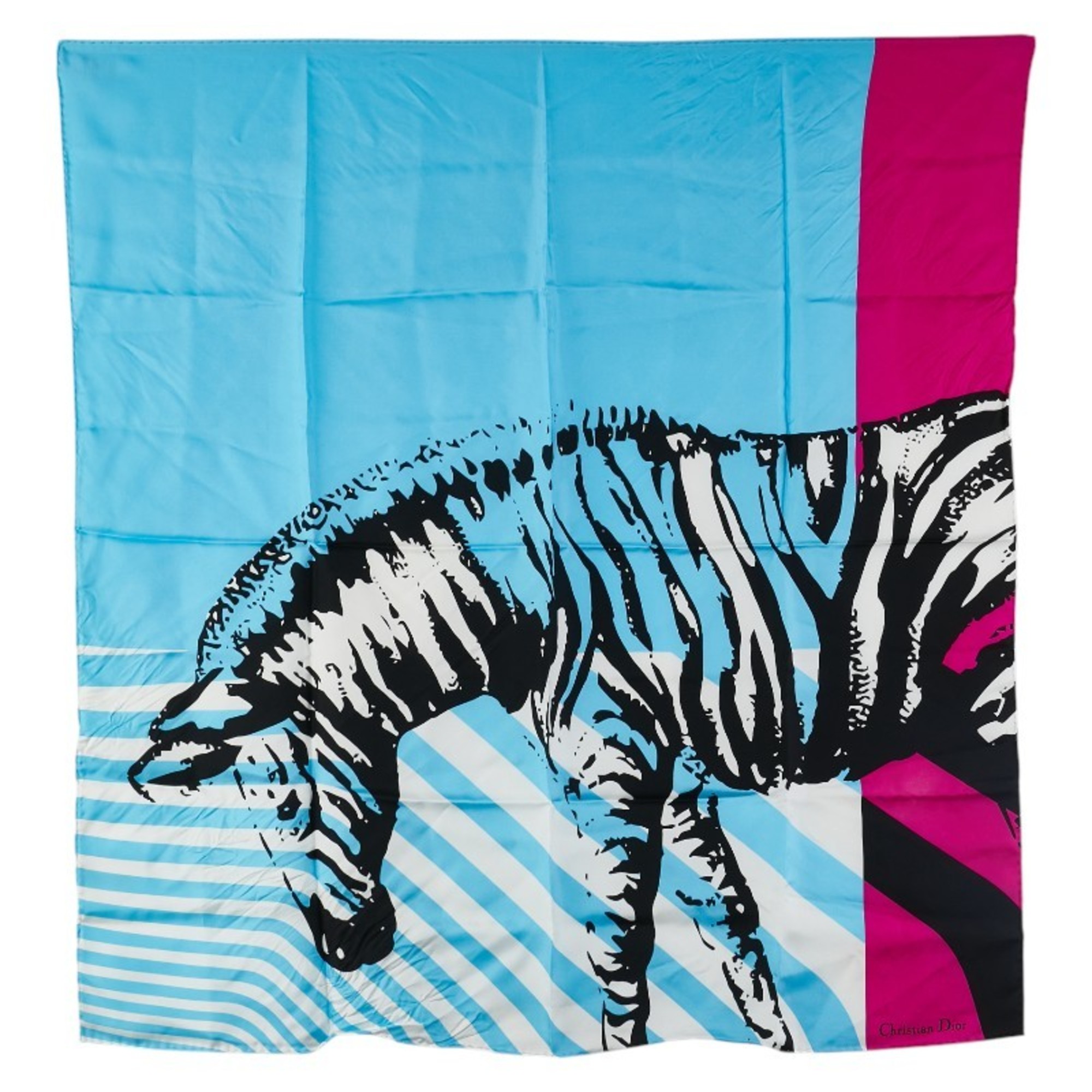 Christian Dior Dior Zebra Scarf, Silk, Blue, Black, Multicolor, Women’s,