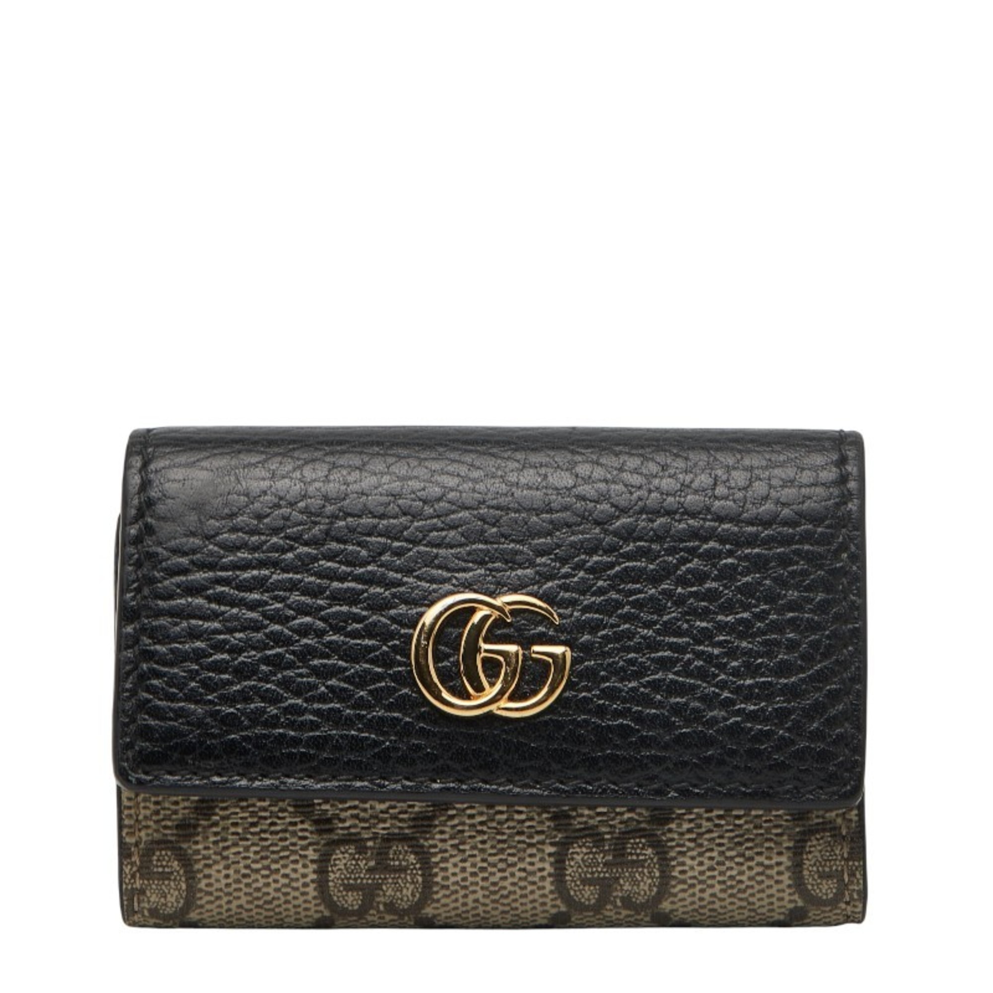 Gucci GG Supreme Marmont 6-ring key case 456118 Beige Black Leather Women’s GUCCI