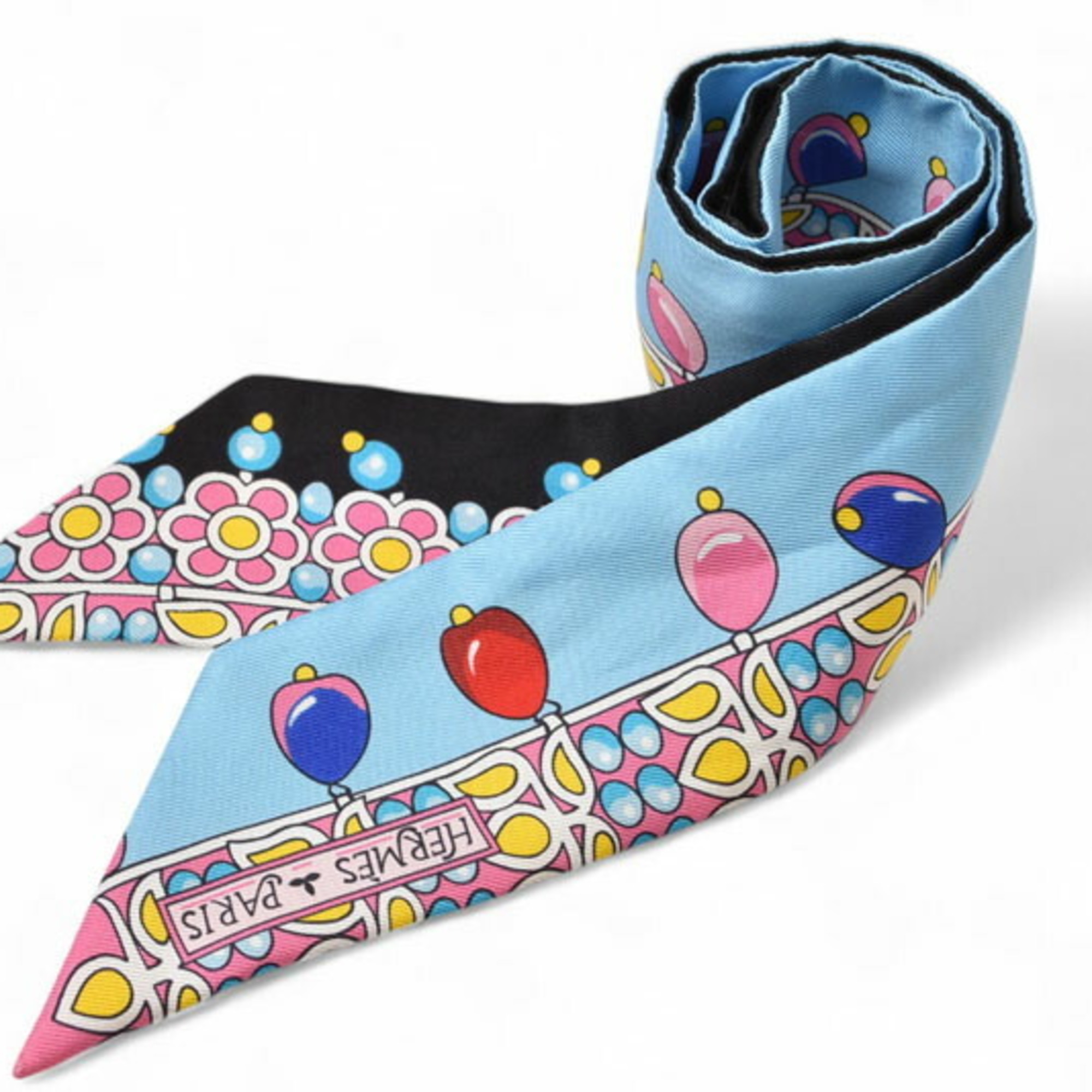Hermes Twilly Scarf Muffler HERMES Silk Twill PARURES DES MAHARAJAS Maharaja’s Jewelry Light Blue
