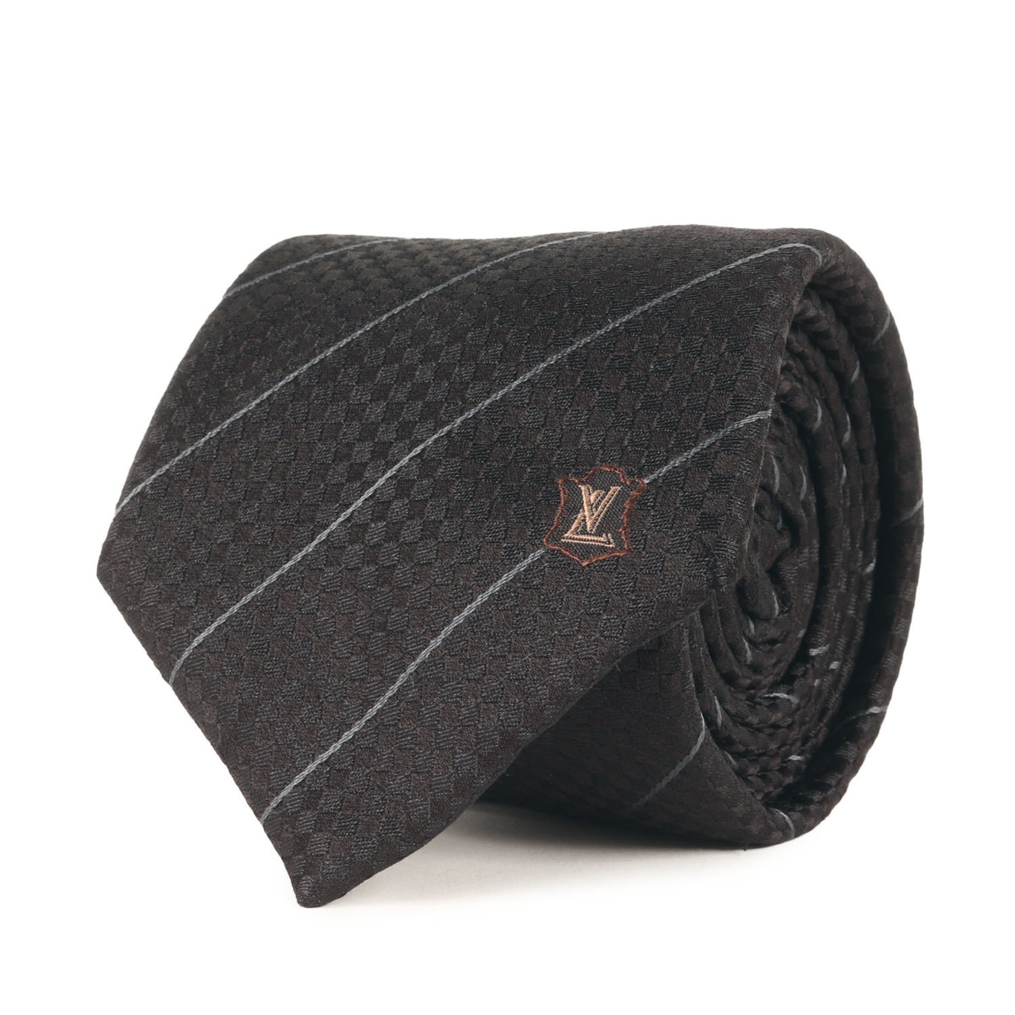 LOUIS VUITTON Louis Vuitton Micro Damier Regimental Silk Cravate Tie in Black, Men’s K4616