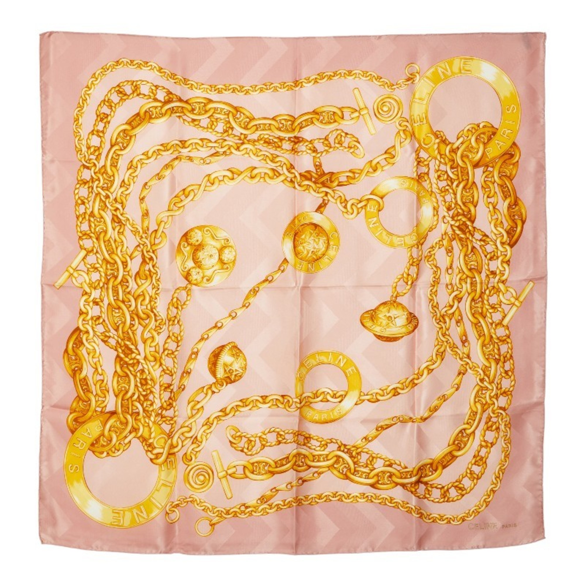 Celine chain scarf/muffler in pink and gold silk for women.