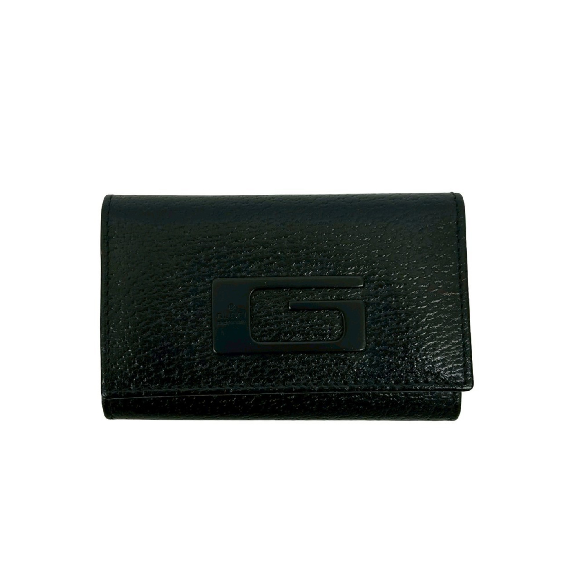 GUCCI G logo plate leather tri-fold key case, holder, cover, black, 34965