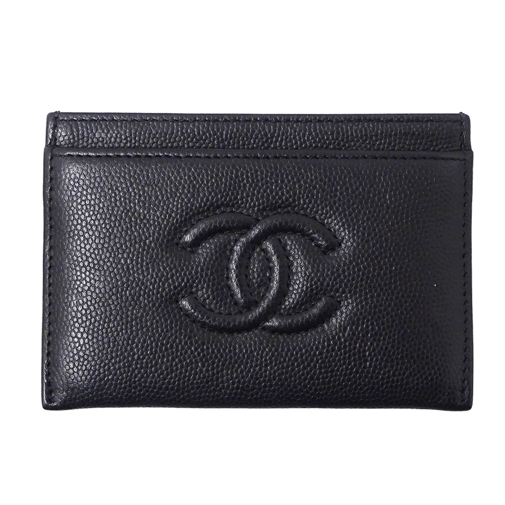 CHANEL Women’s Caviar Leather Business Card Holder/Card Case, Black, for Cards, Commuter Passes, and More