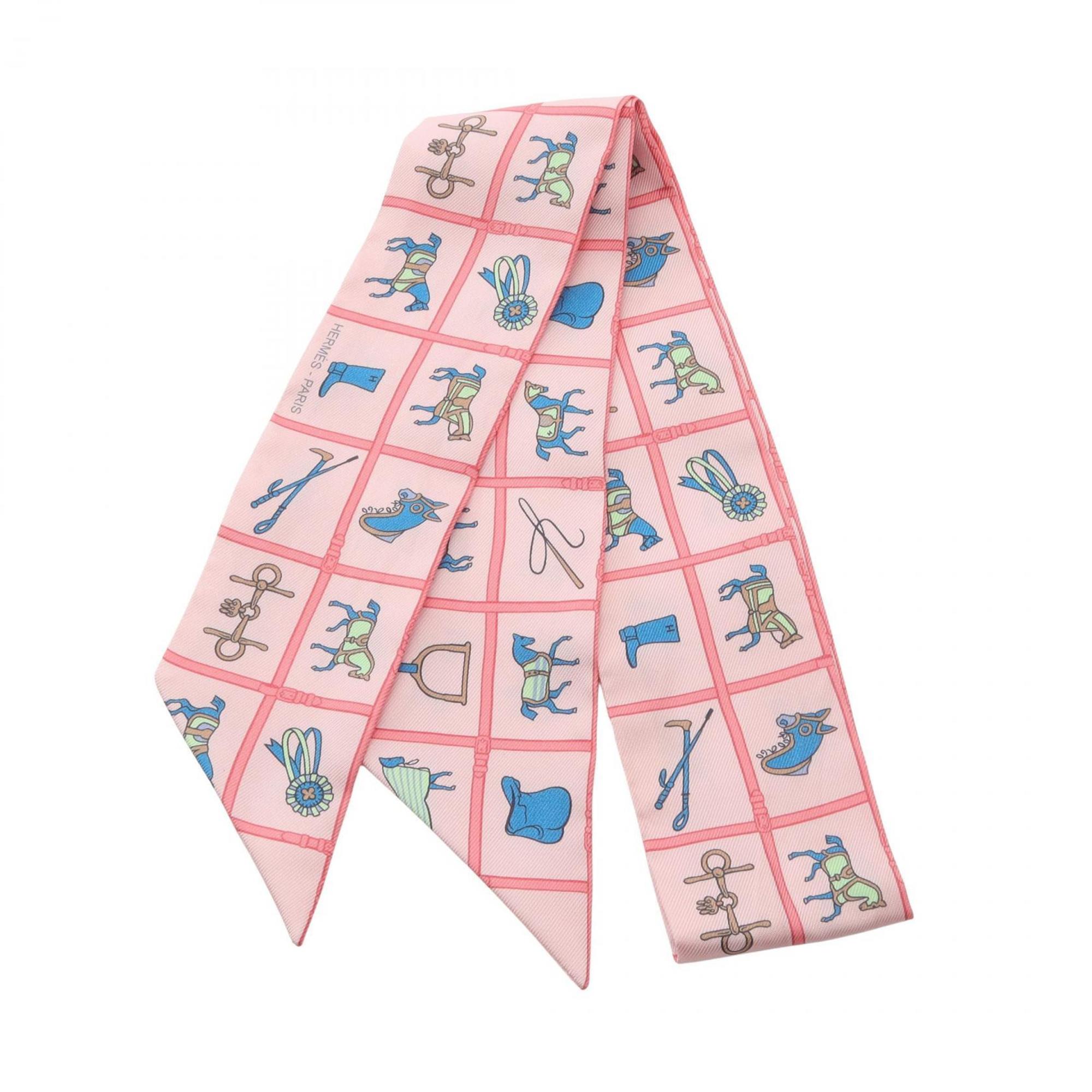 Hermes HermÃ¨s Twilly Silk Scarf for Women, Multicolored, Pink