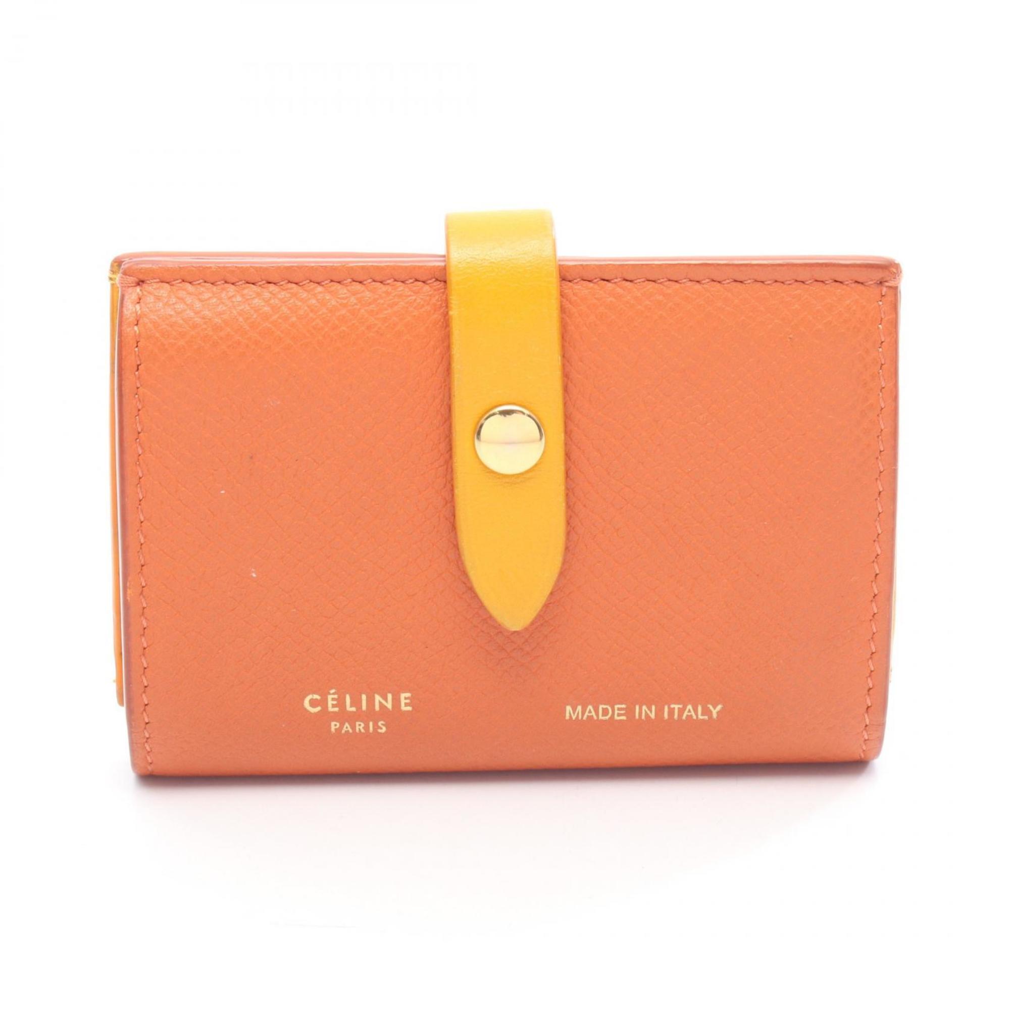 Celine business card holder/card case, leather, women’s, orange and yellow