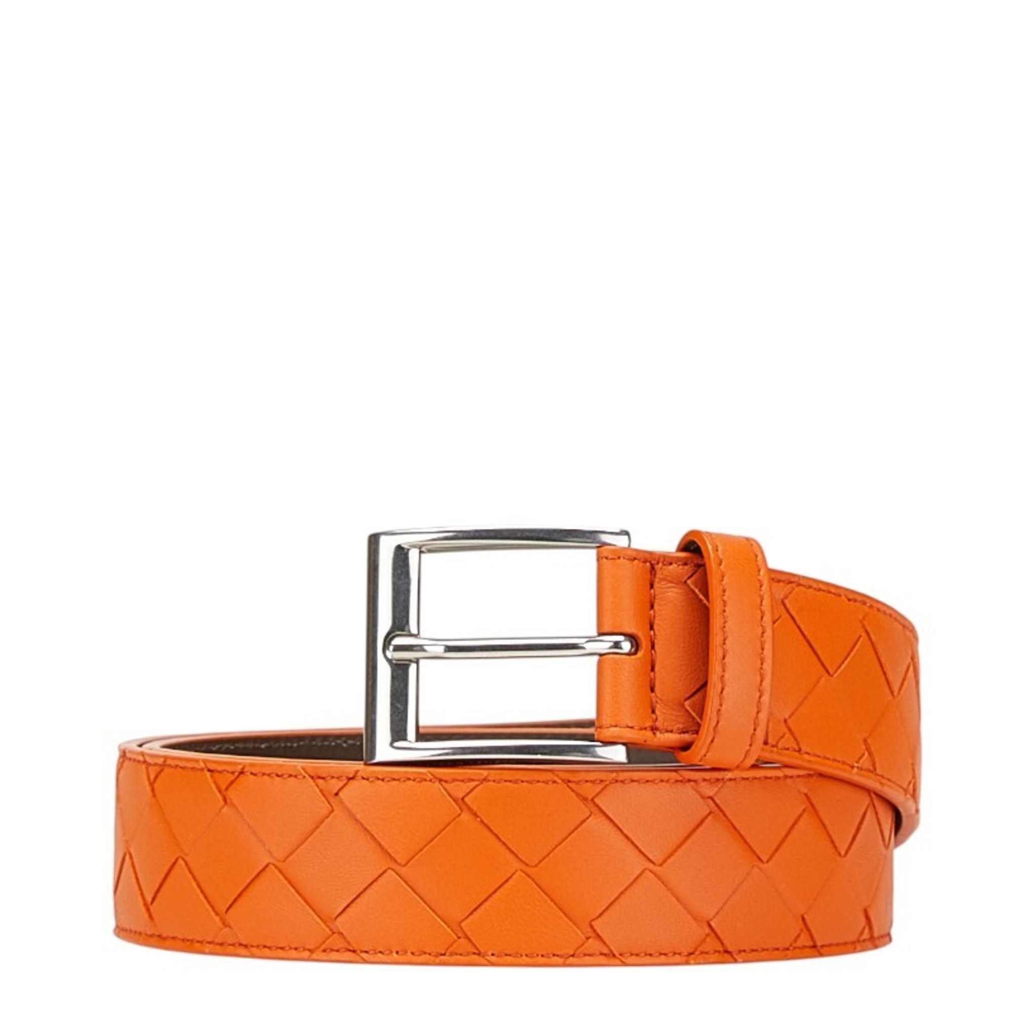 Bottega Veneta Intrecciato Belt Orange Silver Leather Women’s BOTTEGAVENETA