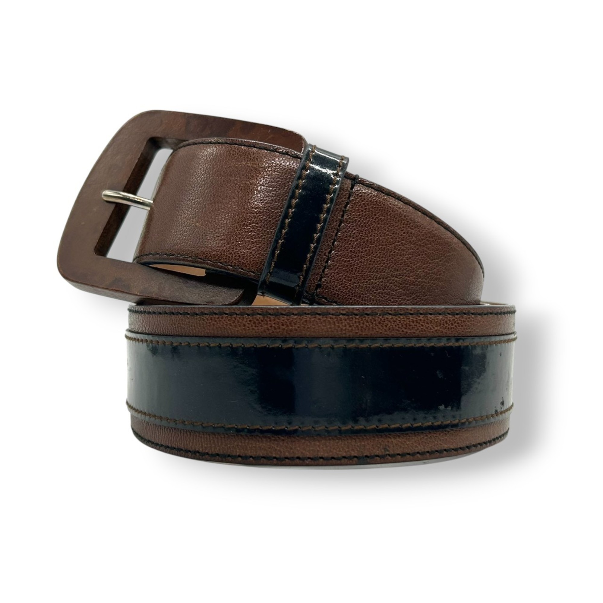 D&G Dolce & Gabbana Wide Leather Enamel Belt in Two-Tone Brown and Black for Men Women (px-1)