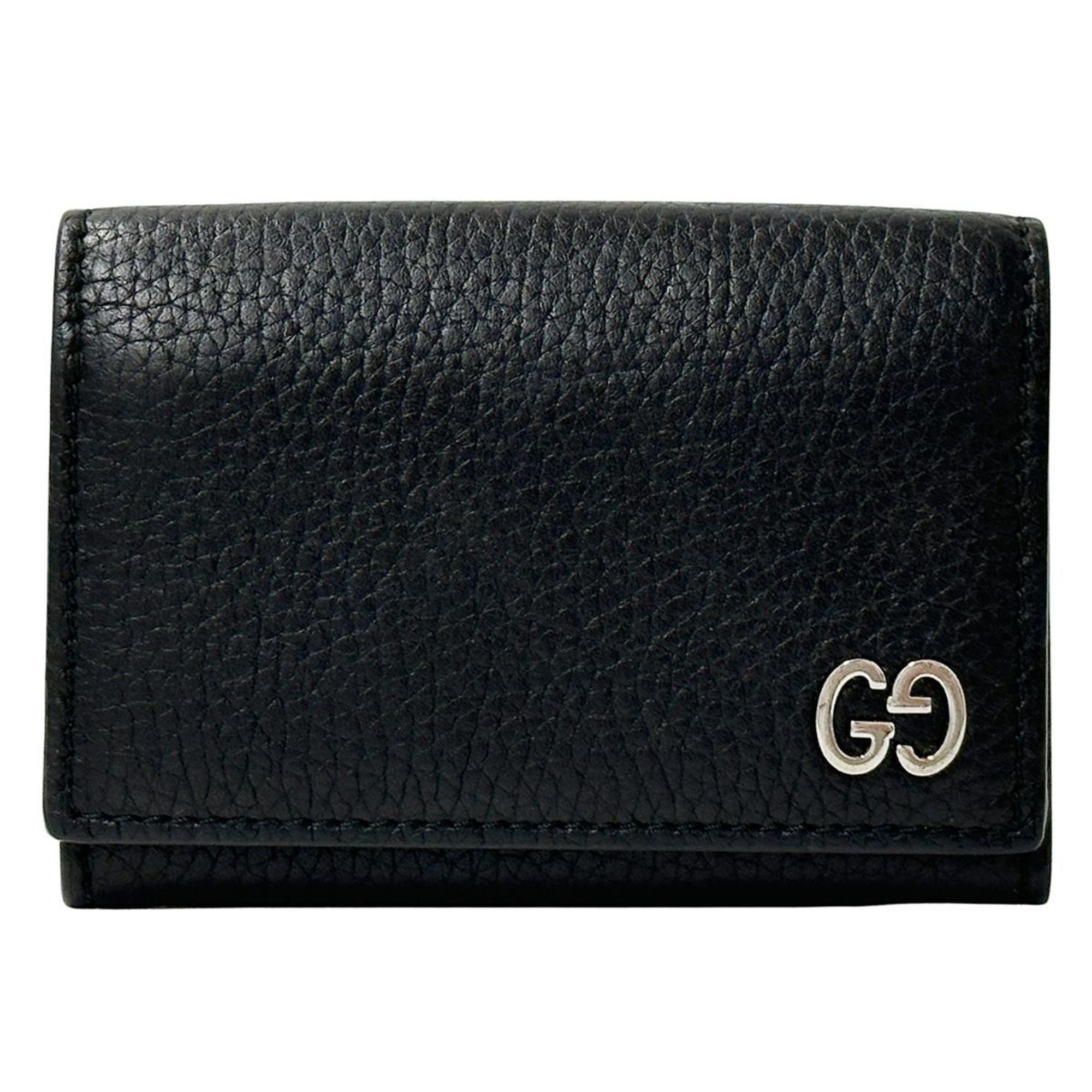 GUCCI Card Case for Men, Durian Leather, Black, 473923, Compact, Black