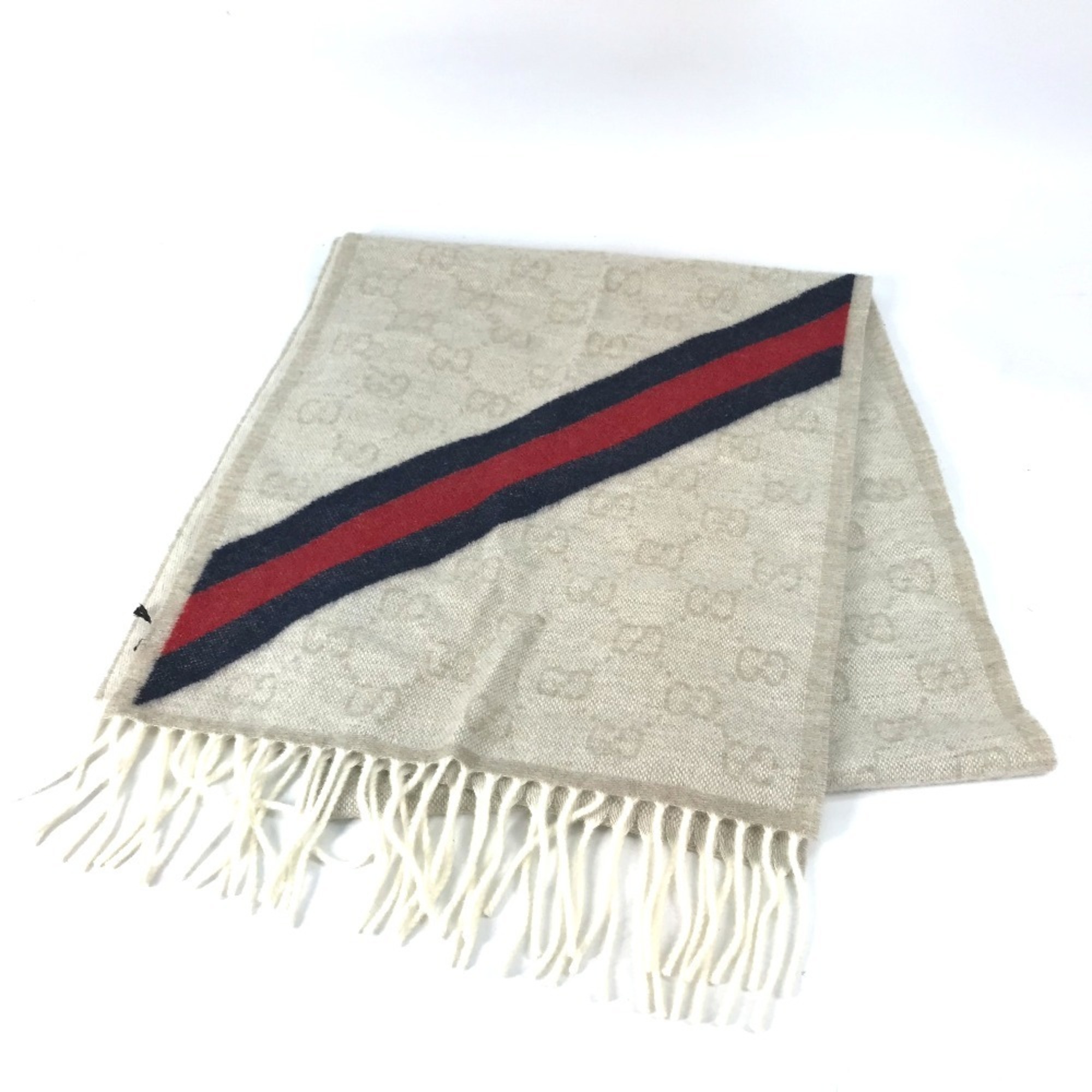GUCCI 570603 GG Sherry Line Scarf Wool Men’s Beige