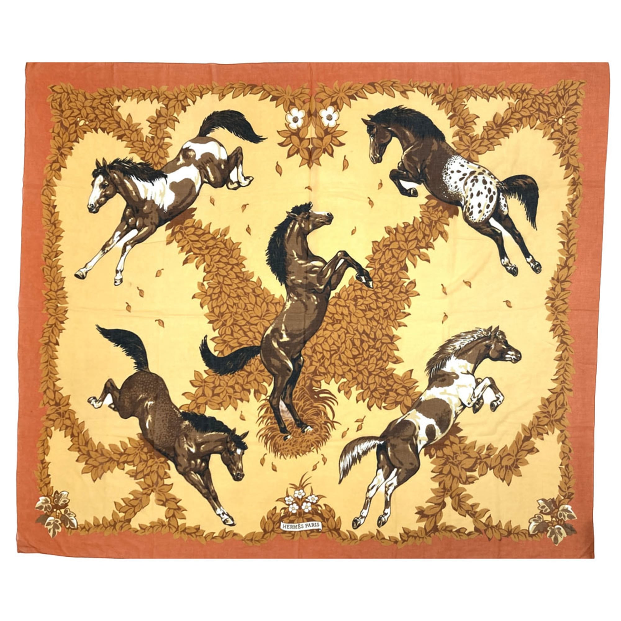 Hermes CarrÃ© Horse Print Scarf, Orange, Pareo, Large, Women’s