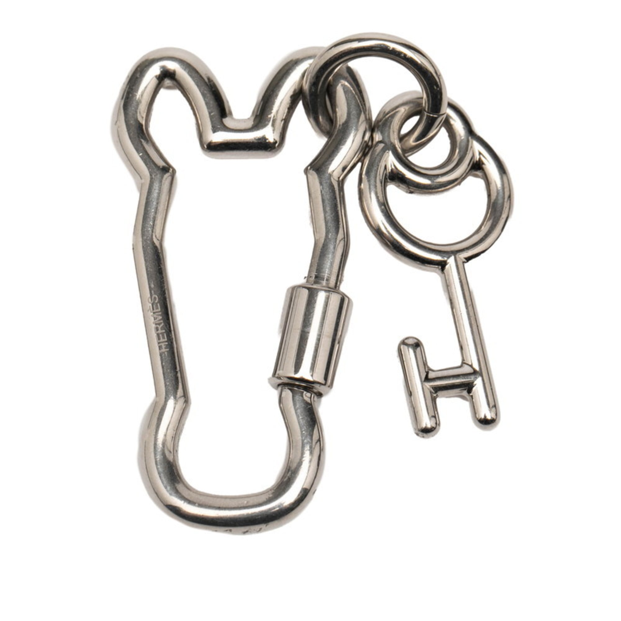 Hermes HermÃ¨s ClÃ© Cheval Mousqueton snap hook keychain key ring in silver metal for women.