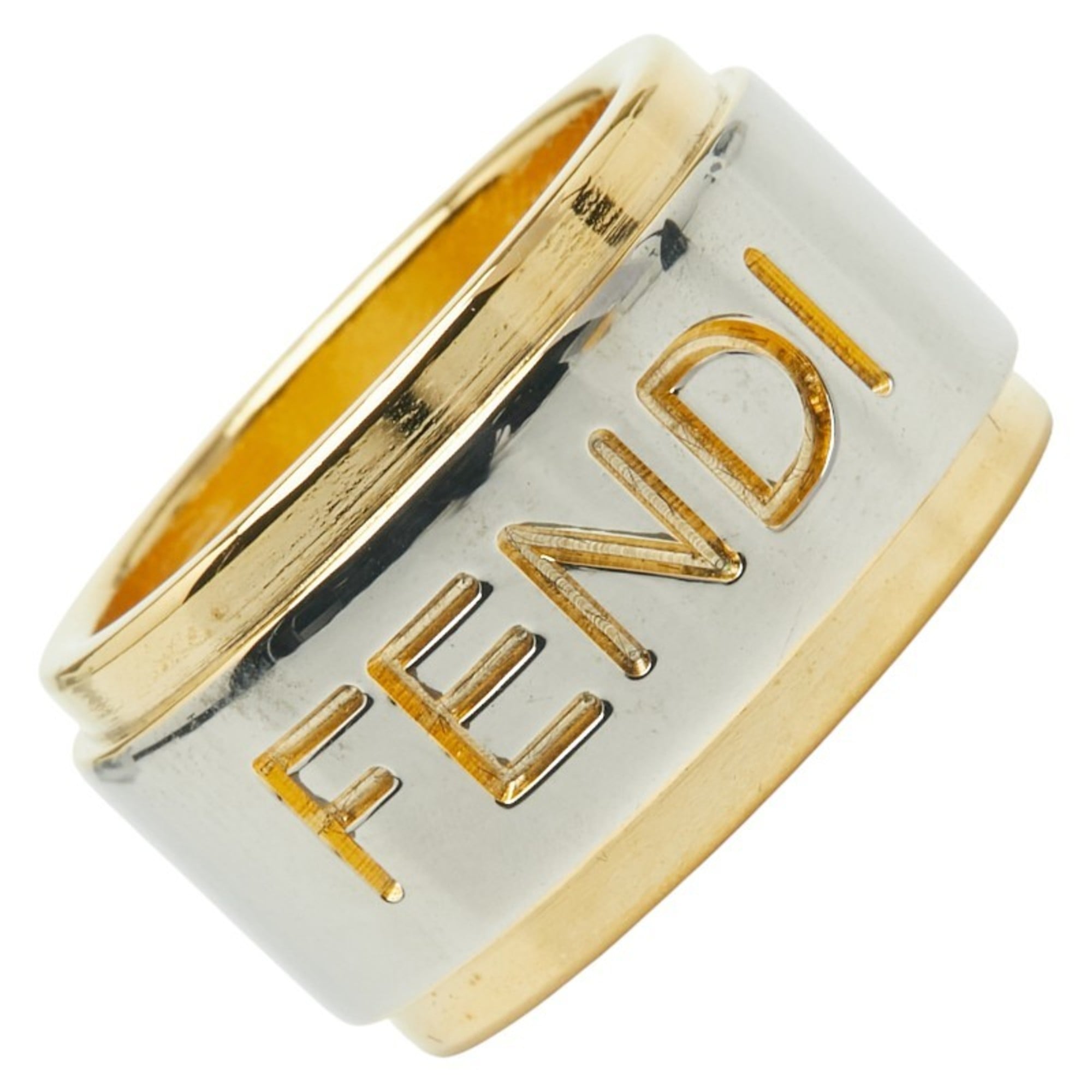 Fendi logo scarf with ring in gold and silver plated metal for women.
