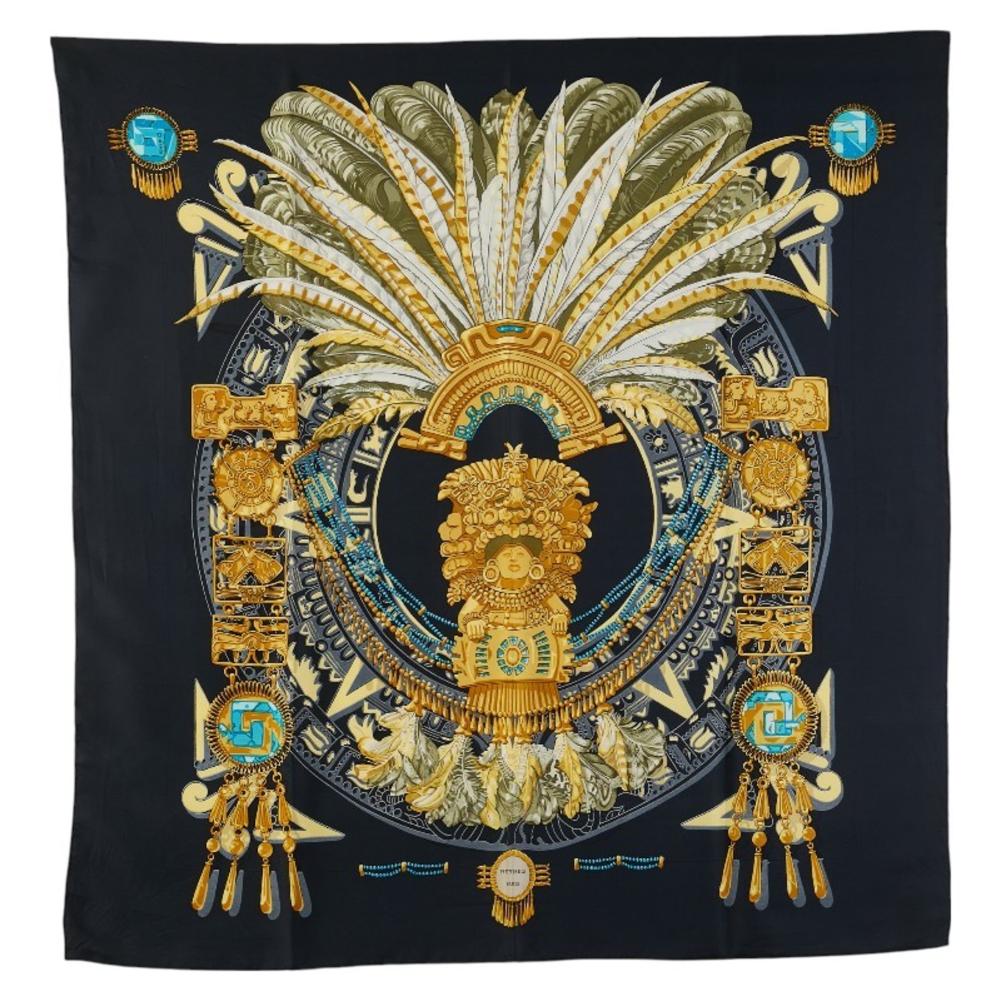 HermÃ¨s CarrÃ© 90 Great Buddha Carnival Scarf, Black and Multicolor Silk, Women’s, HERMES