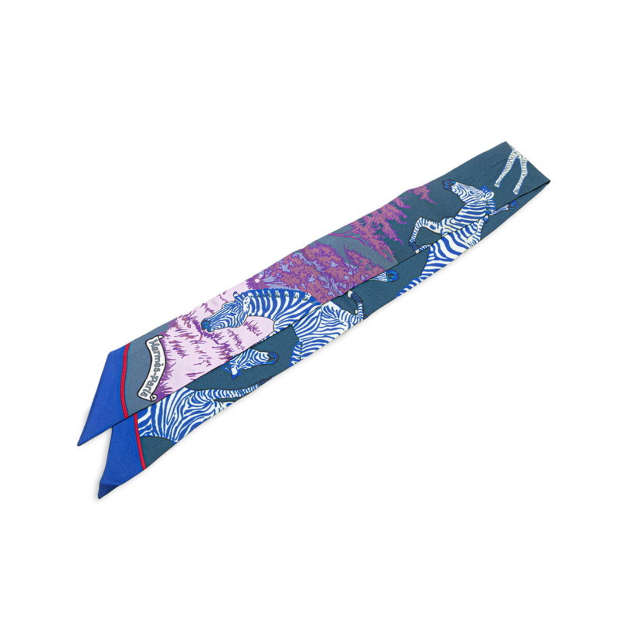 Hermes HermÃ¨s Twilly “Les Zebras” Zebra Scarf, Navy Blue and Multicolor Silk, Women’s