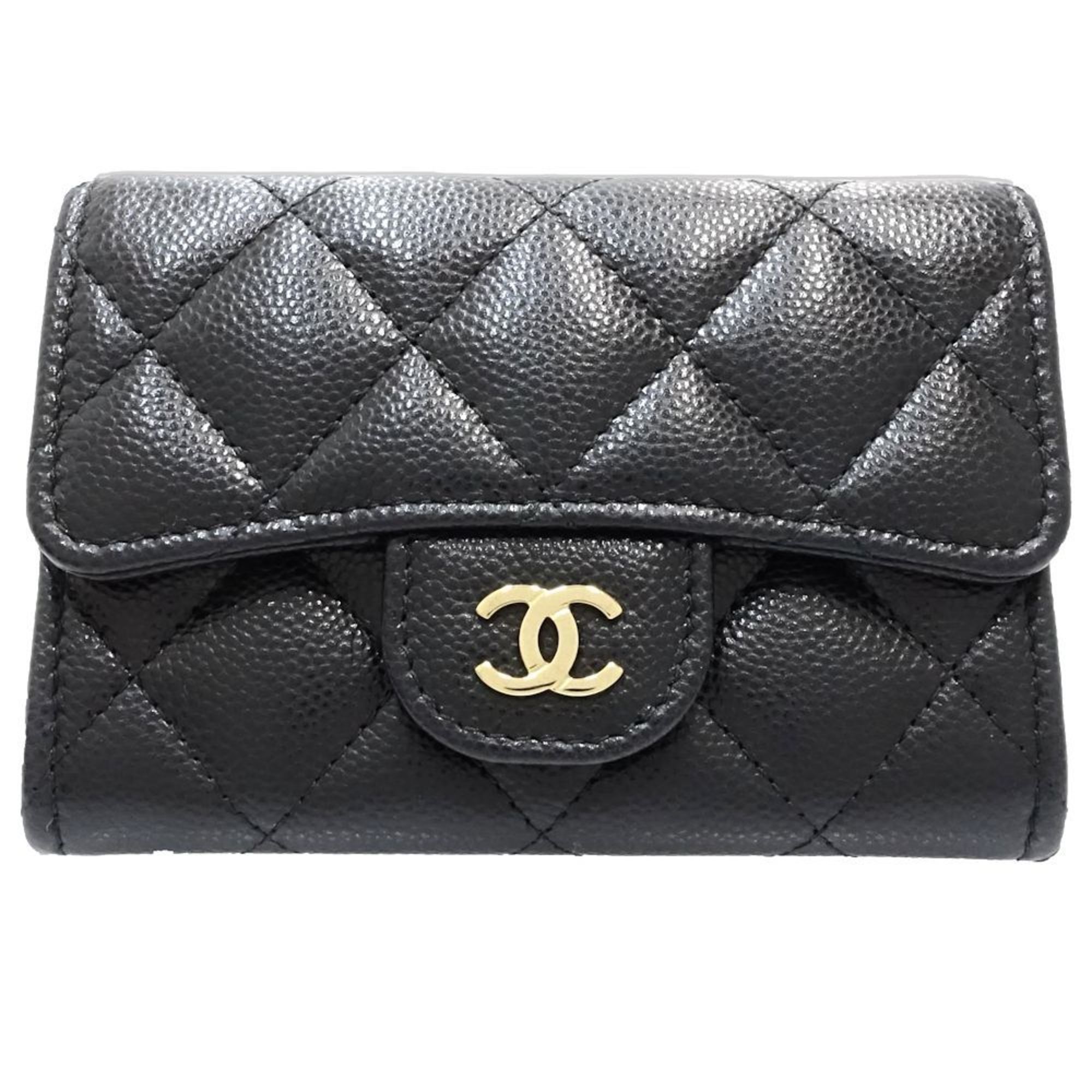 CHANEL Timeless Classic Coin Purse in Matelasse Caviar Leather, Black, Women’s, AP4096, Business Card Case, 181759