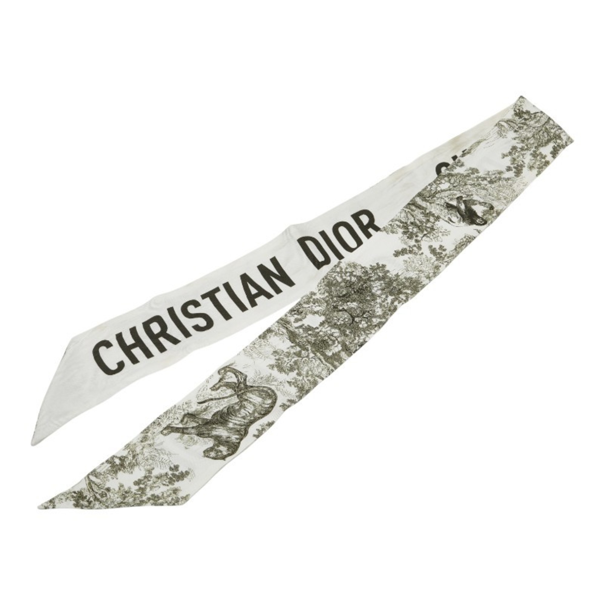 Christian Dior Dior Mitzah Toile de Jouy Scarf/Muffler in White Khaki Silk for Women