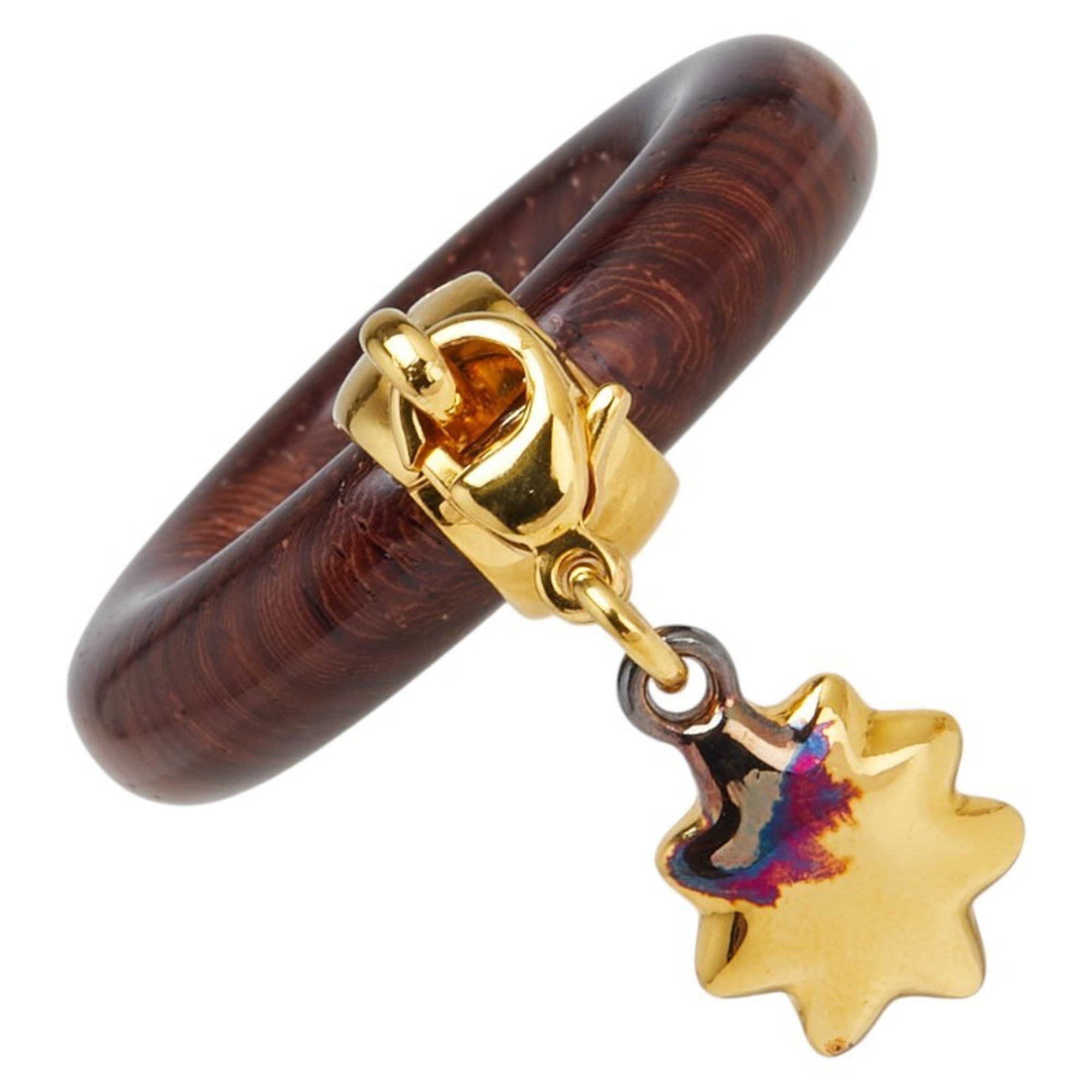 HermÃ¨s Stargazing Exhibition Scarf Ring Brown Gold Wood Plated Women’s HERMES