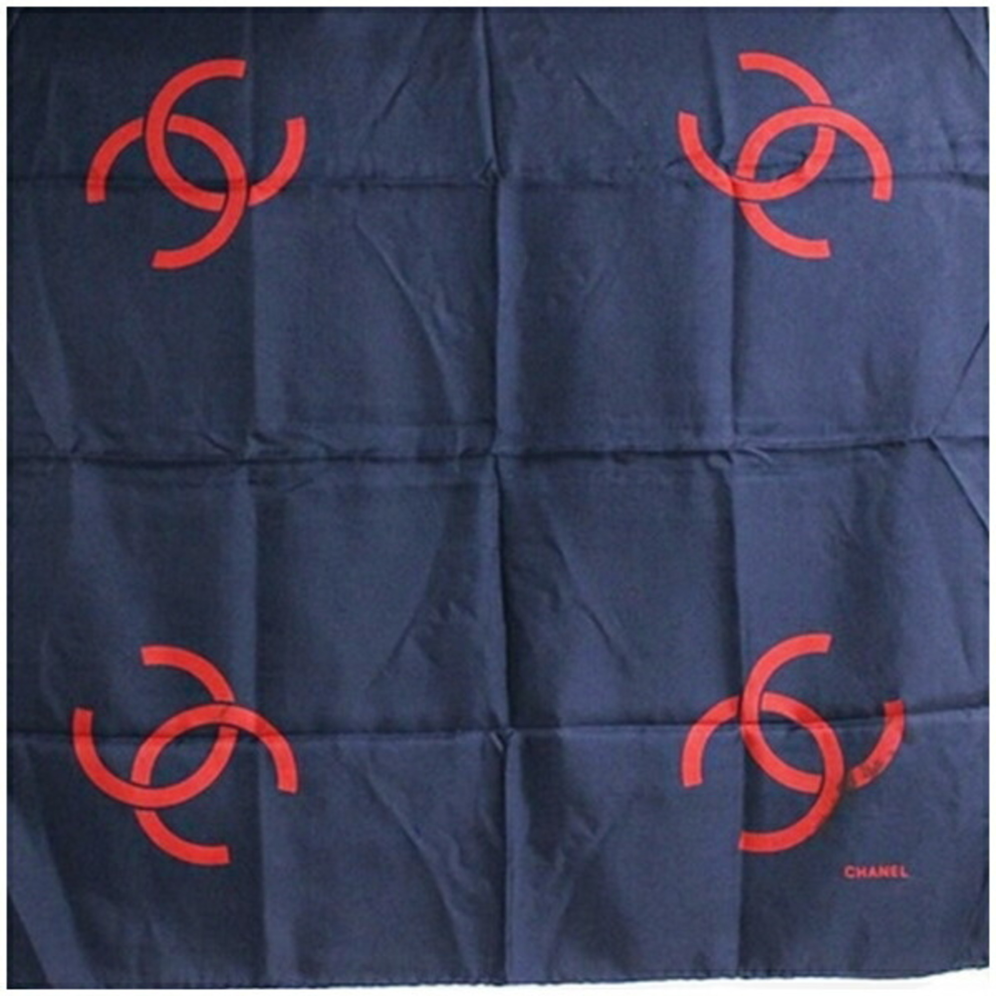 CHANEL Silk Scarf Muffler Dark Navy x Red Women’s