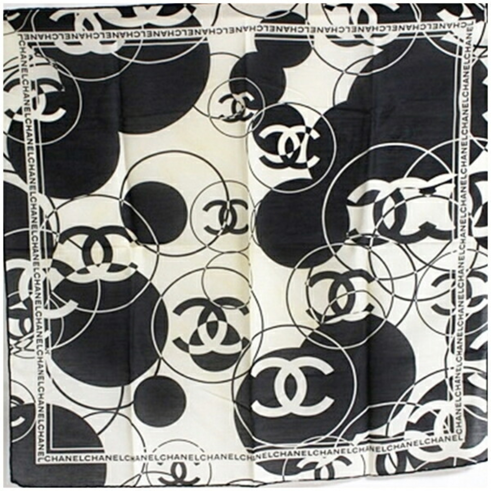 CHANEL Cotton Silk Mini Scarf Black x Ivory Women’s