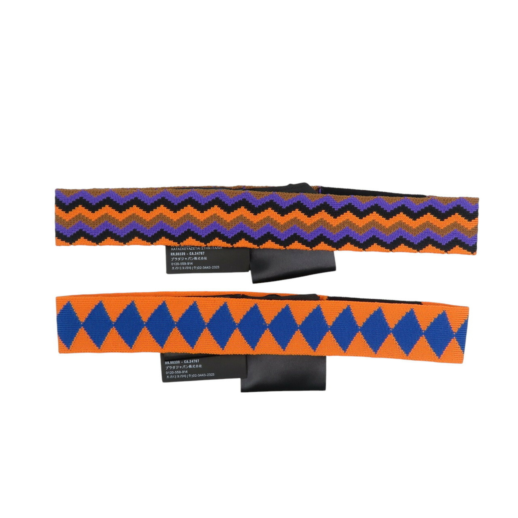 Prada Cotton Orange Blue Multicolor 2-Piece Hair Turban 0802PRADA