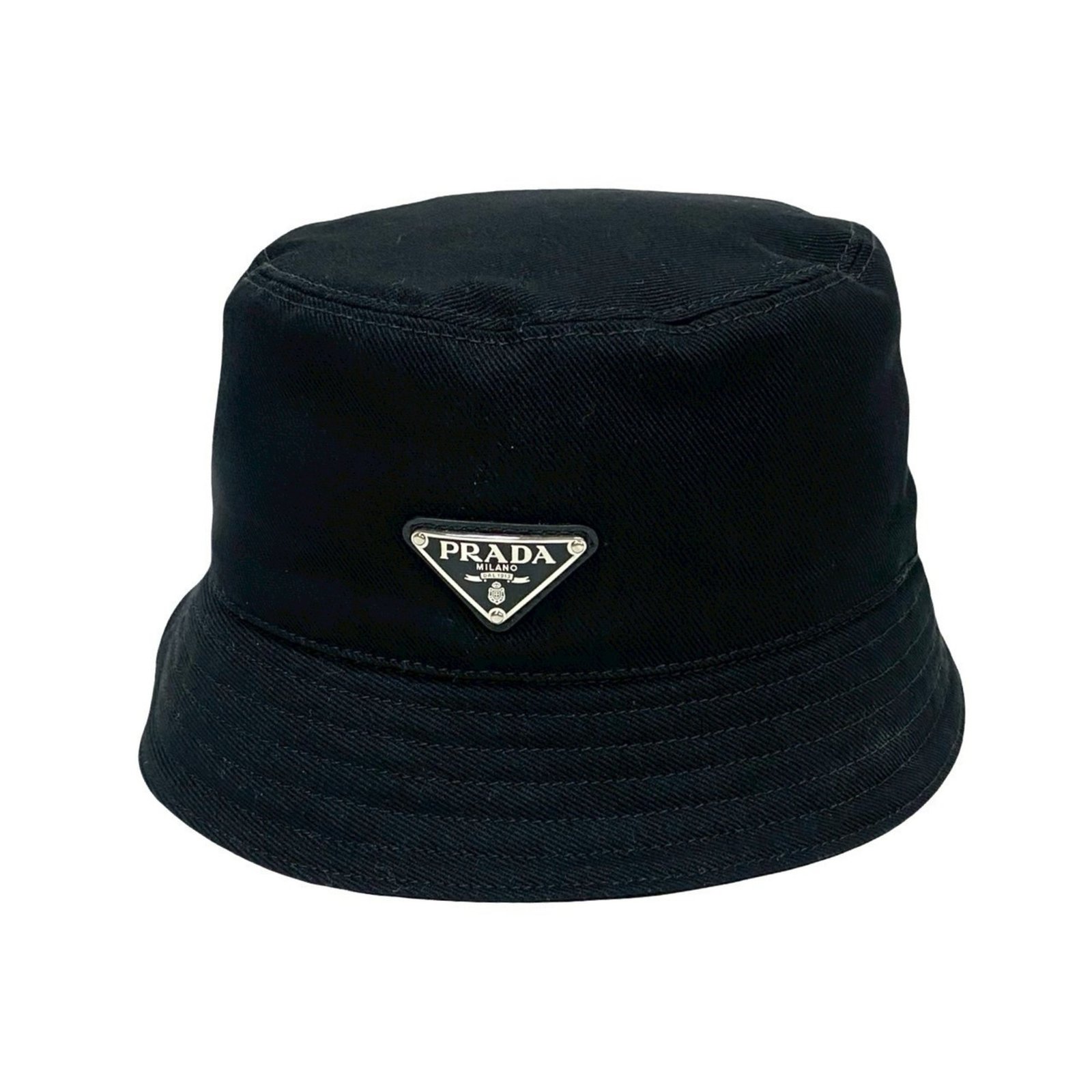 PRADA Re-Nylon Bucket Hat with Triangle Logo and Metal Hardware, Cotton, Size M, Men’s, Black, 62141