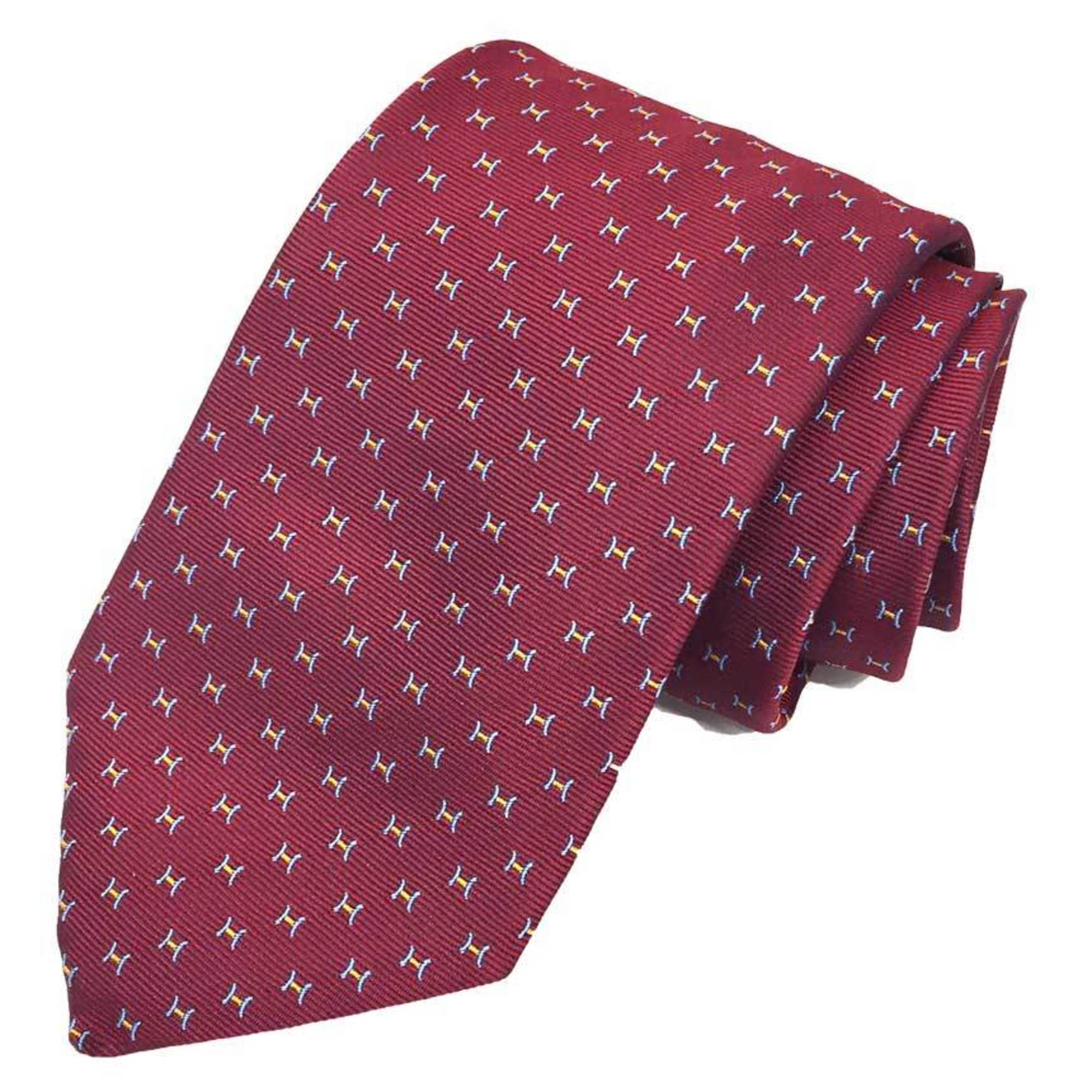 Hermes HERMES Tie H Pattern CRAVATE SOIE LOURDE T FINE 659290T 04 Bordeaux ROUGE FONCE/CIEL/ORAN Silk Jacquard Weave Men’s